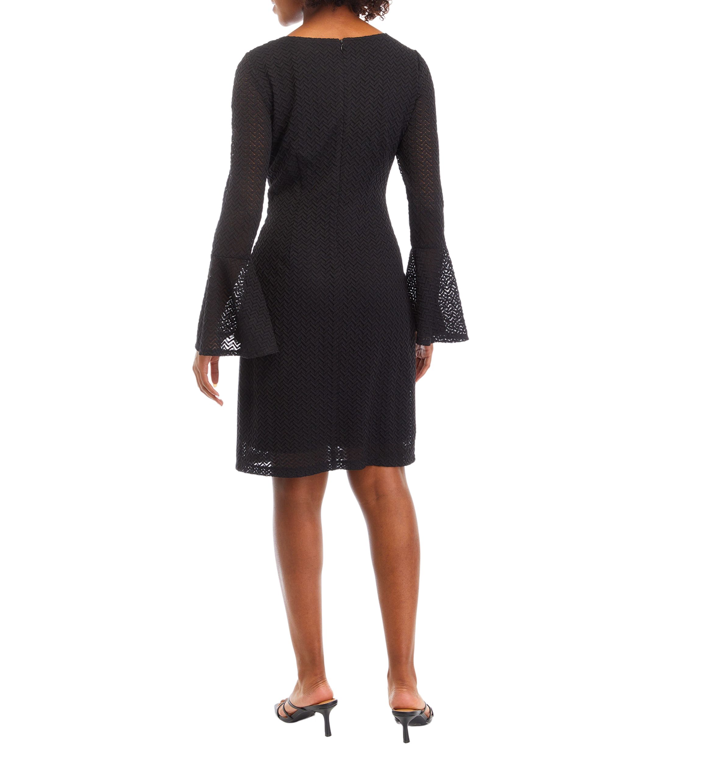 Womens Long Sleeve Crew Neck Solid Lace Sheath Dress