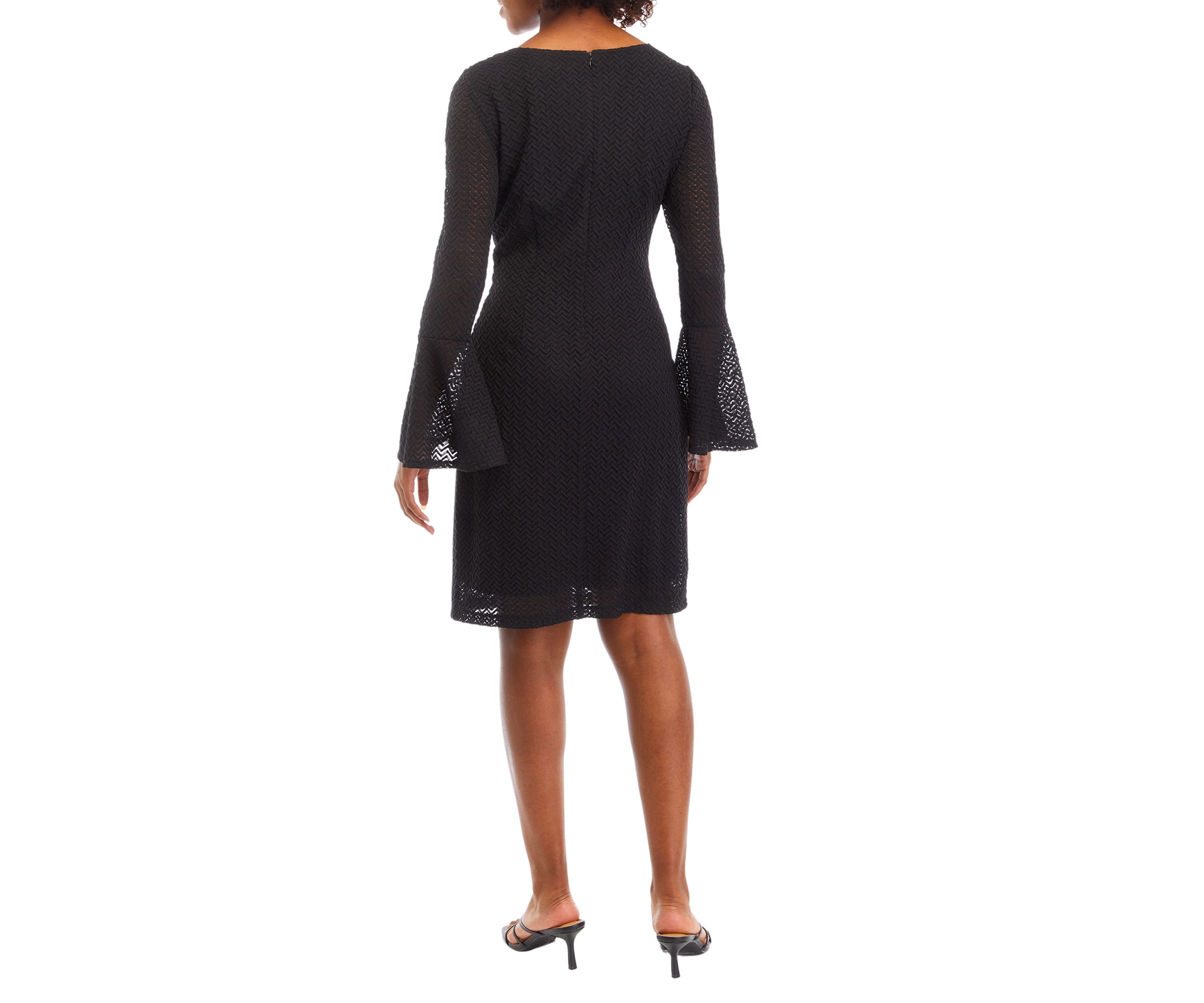Womens Long Sleeve Crew Neck Solid Lace Sheath Dress