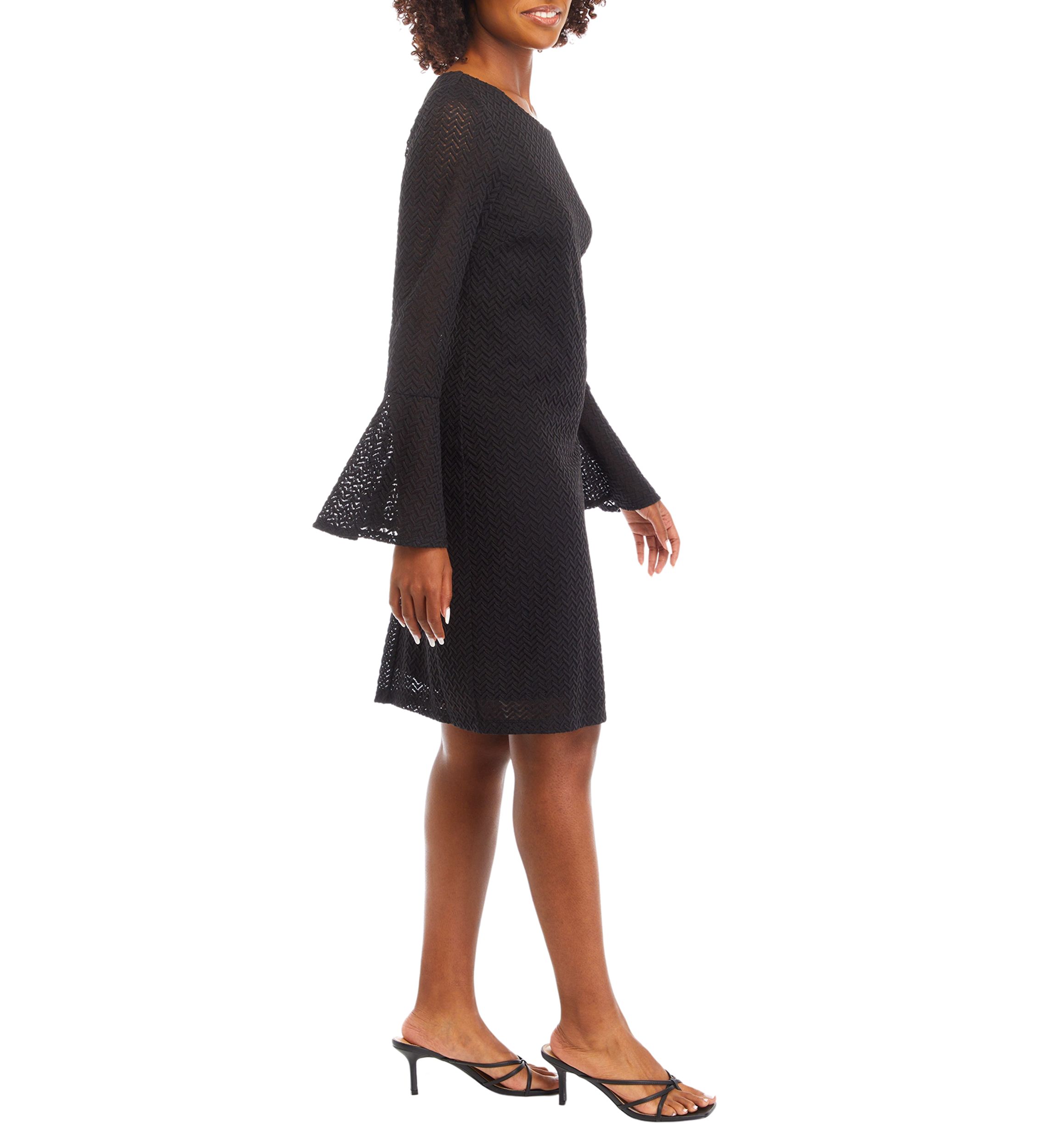 Womens Long Sleeve Crew Neck Solid Lace Sheath Dress
