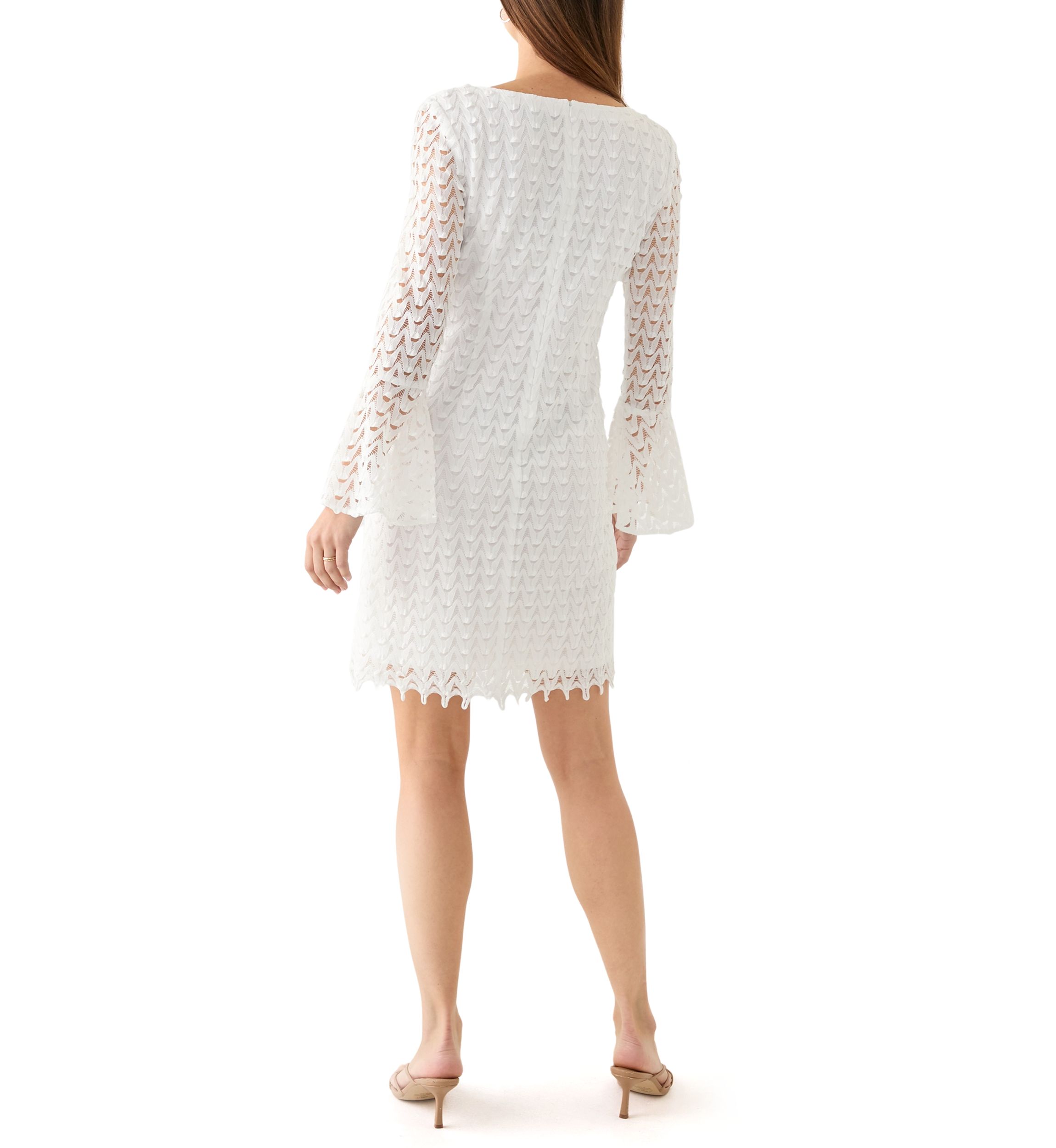 Womens Long Sleeve Crew Neck Solid Lace Sheath Dress
