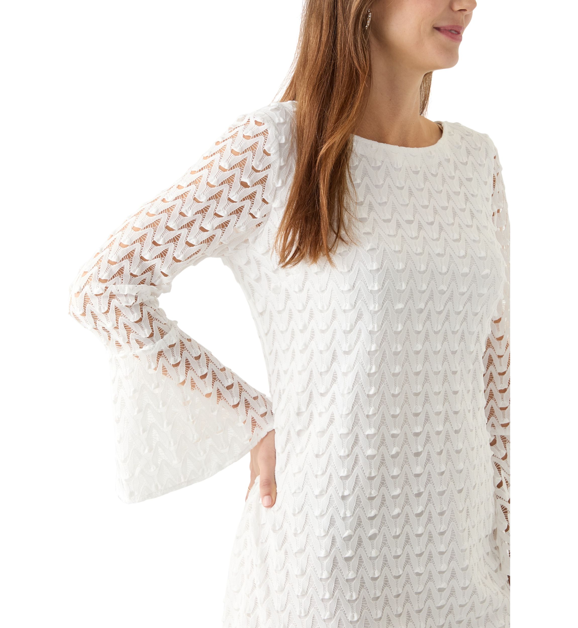 Womens Long Sleeve Crew Neck Solid Lace Sheath Dress