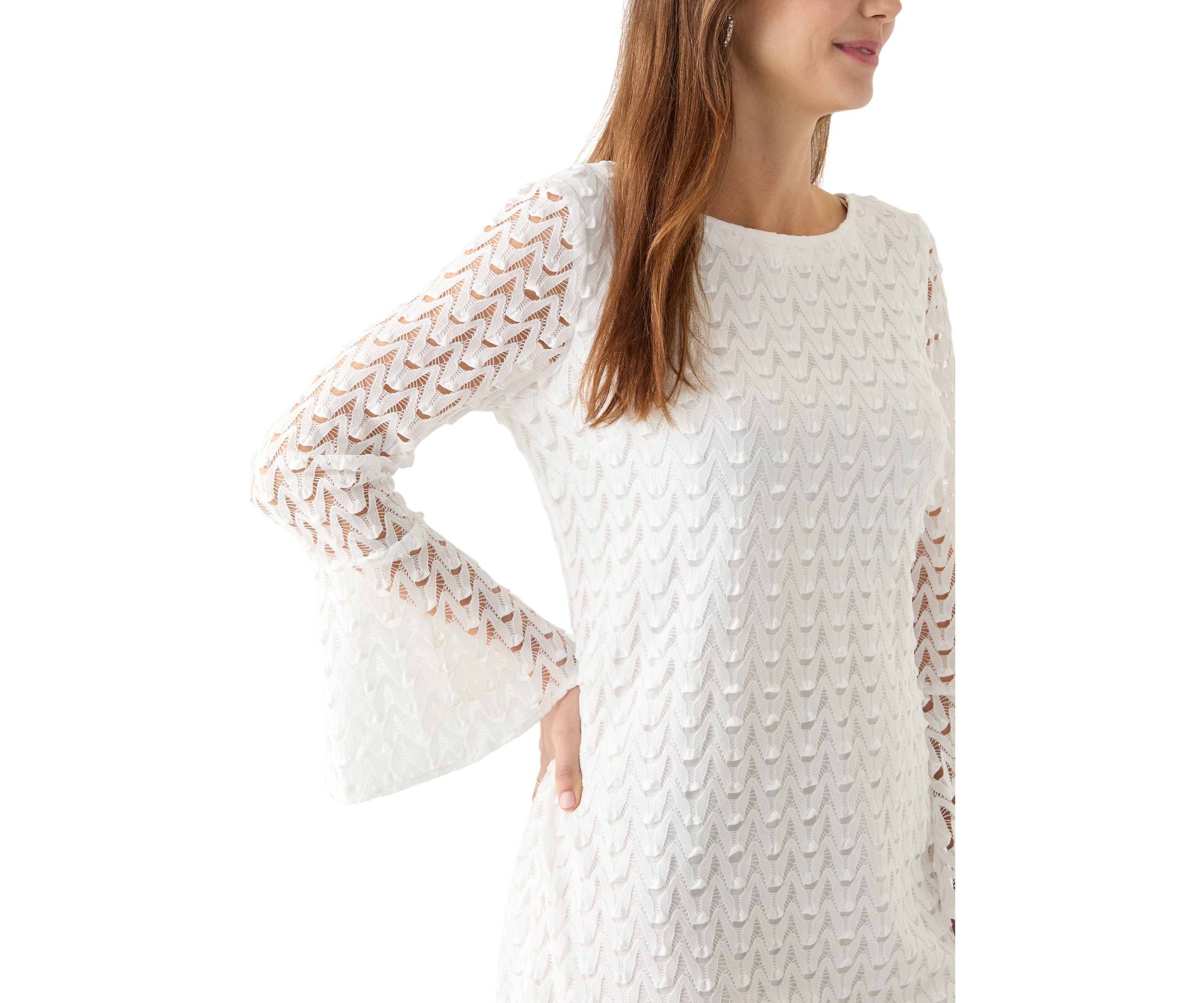 Womens Long Sleeve Crew Neck Solid Lace Sheath Dress