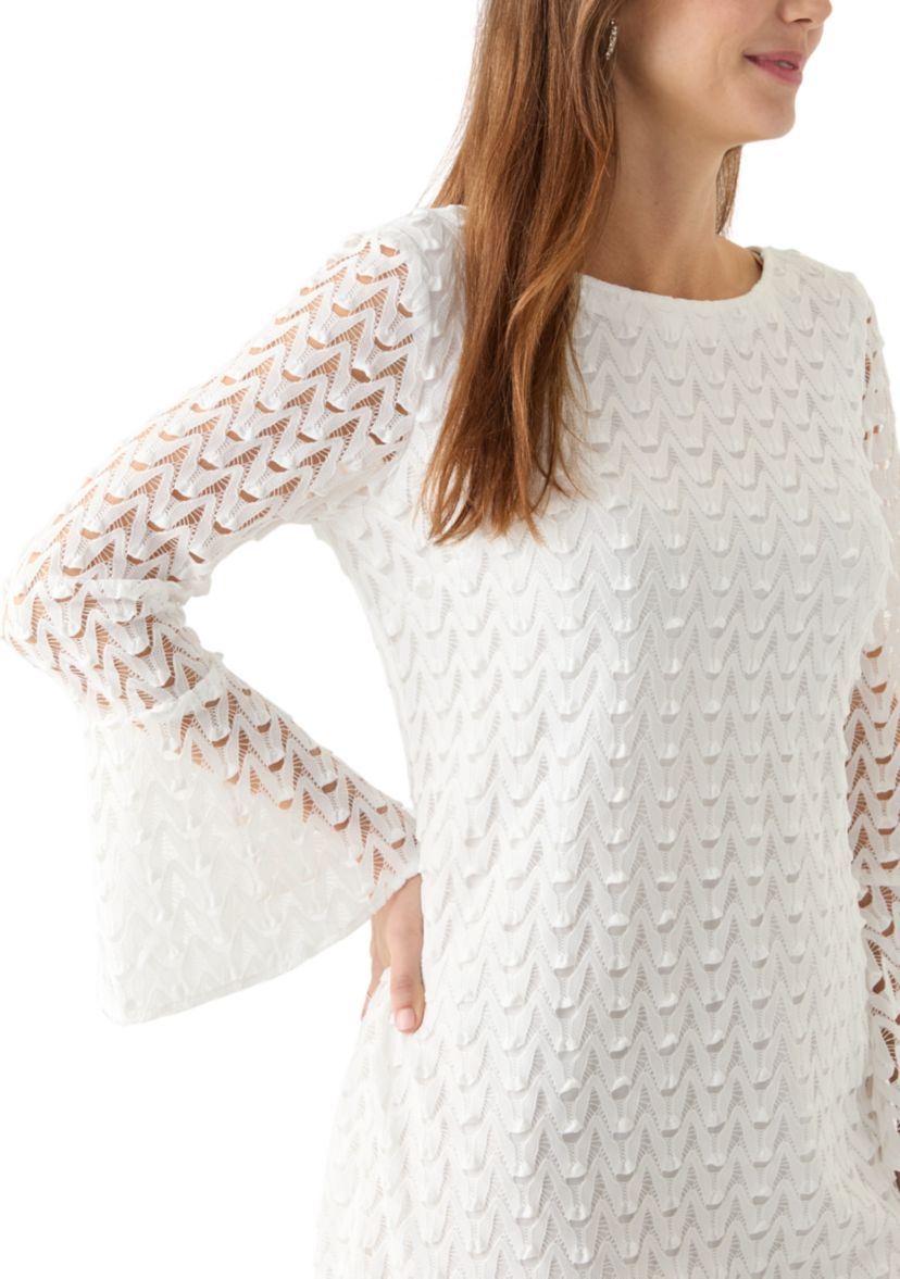 Womens Long Sleeve Crew Neck Solid Lace Sheath Dress