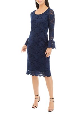 Women's Long Sleeve Lace Solid Sheath Dress