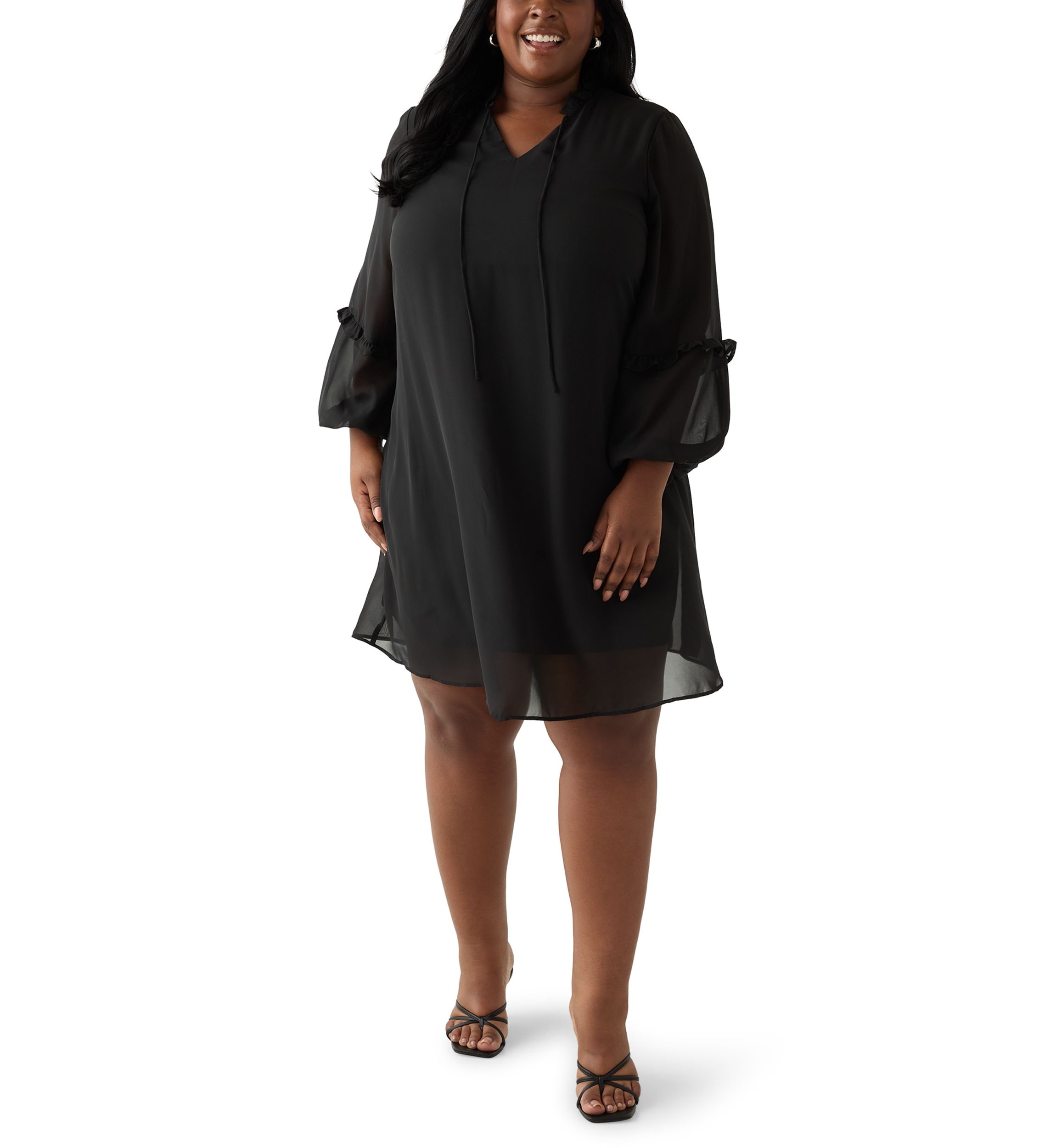 Plus Size Ruffle Tie Neck Midi Dress