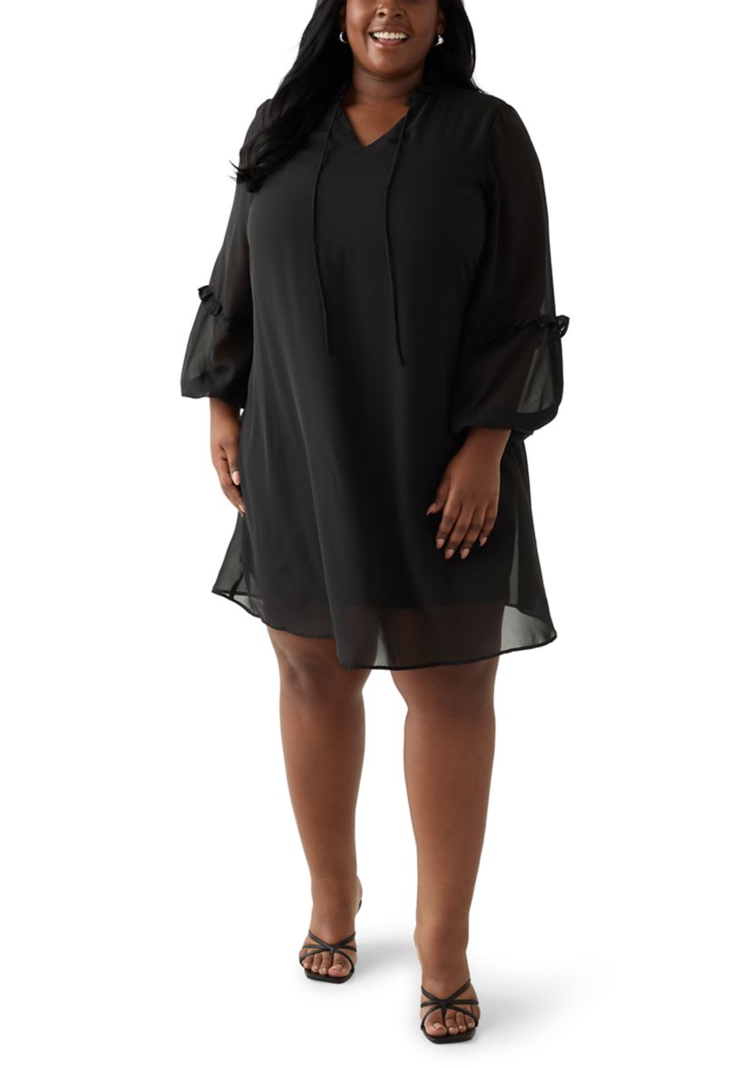Plus Size Ruffle Tie Neck Midi Dress