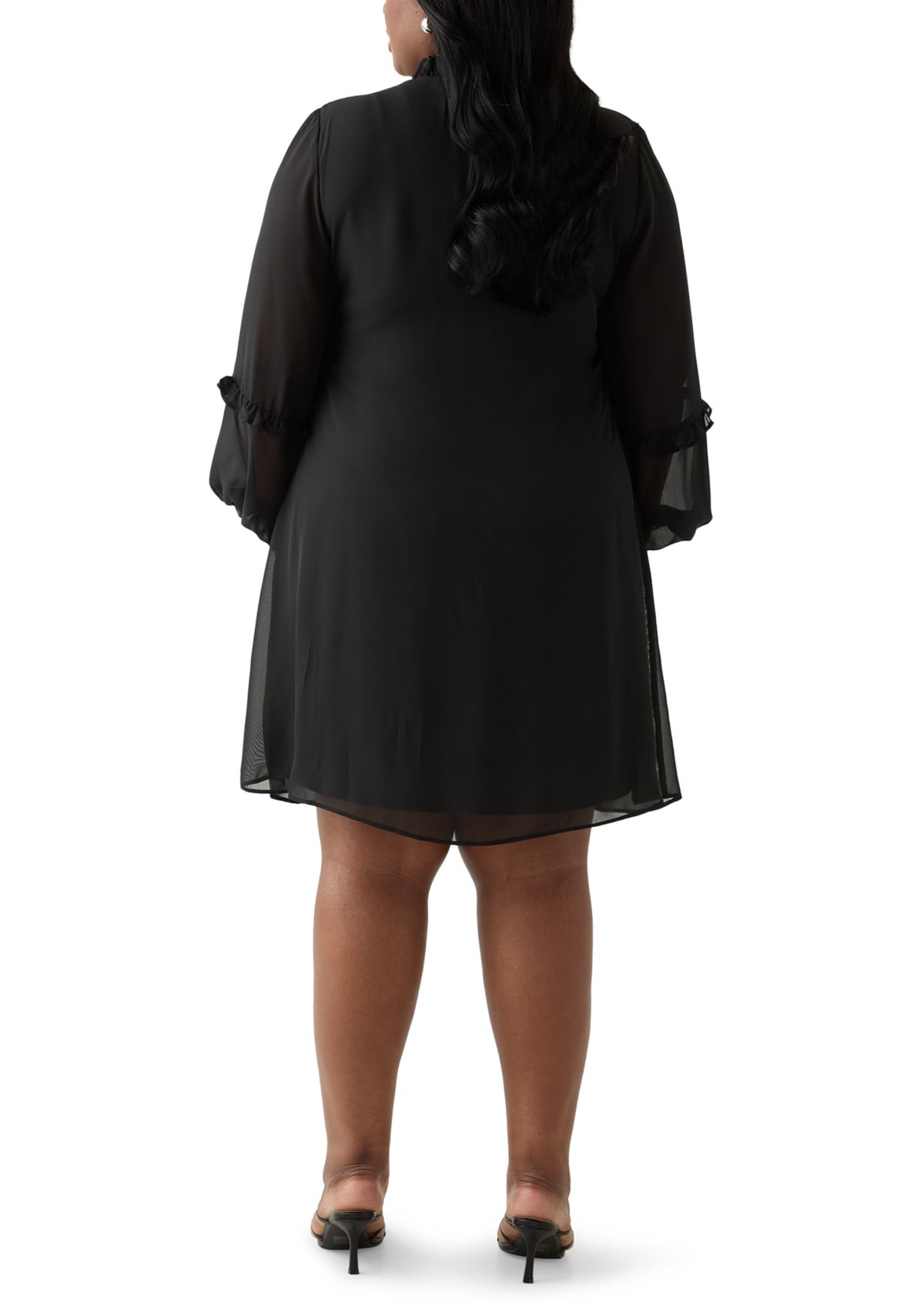 Plus Size Ruffle Tie Neck Midi Dress