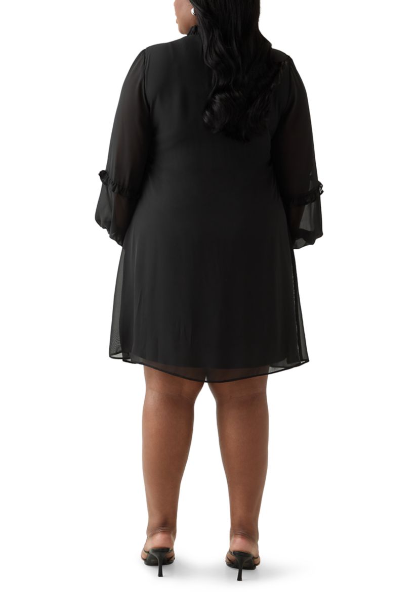 Plus Size Ruffle Tie Neck Midi Dress