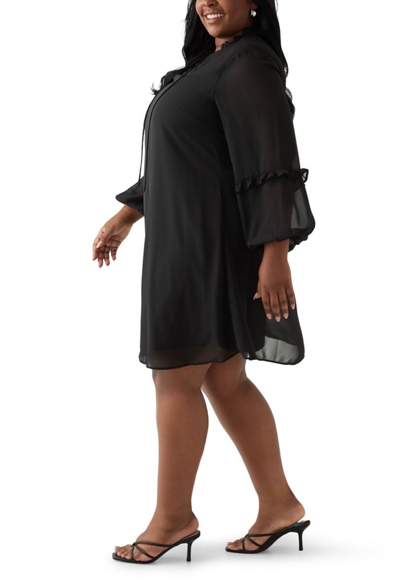 Plus Size Ruffle Tie Neck Midi Dress