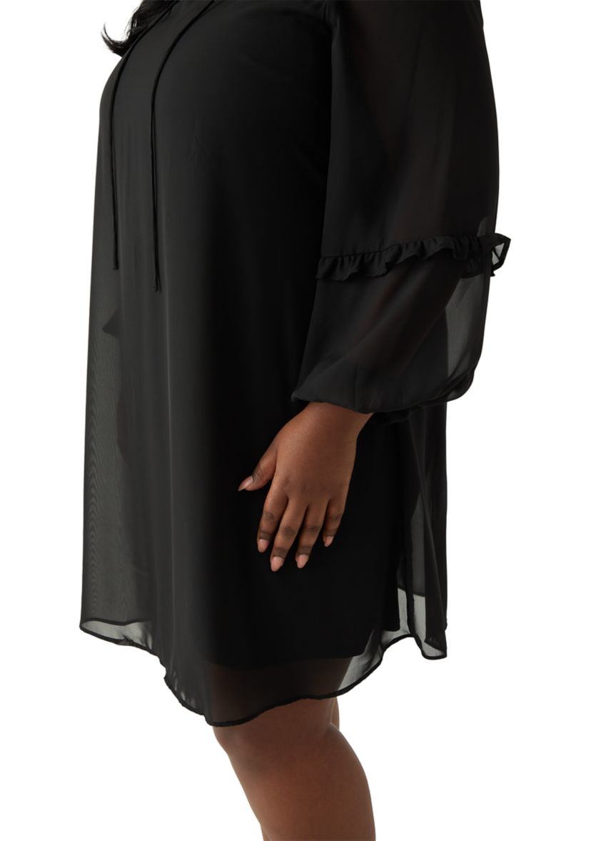 Plus Size Ruffle Tie Neck Midi Dress