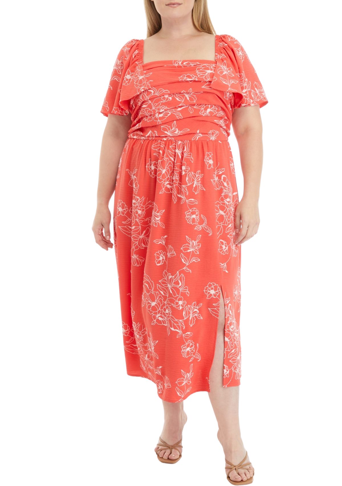 Plus Size Short Sleeve Square Neck Floral Print Dress