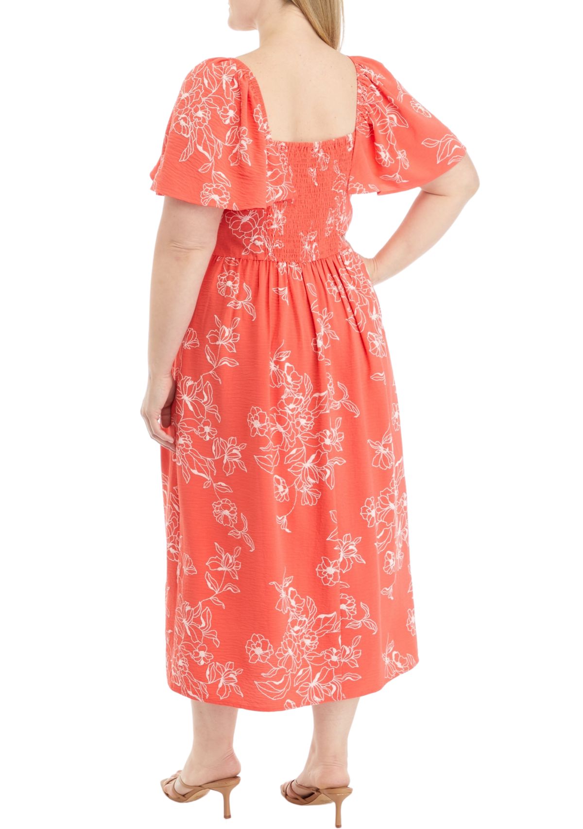 Plus Size Short Sleeve Square Neck Floral Print Dress