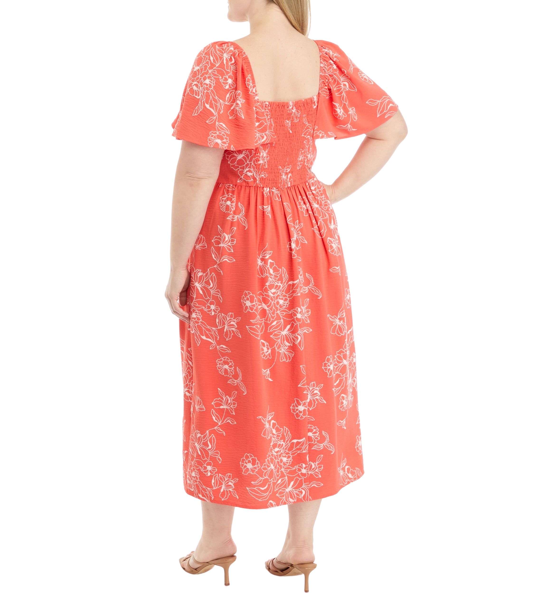Plus Size Short Sleeve Square Neck Floral Print Dress