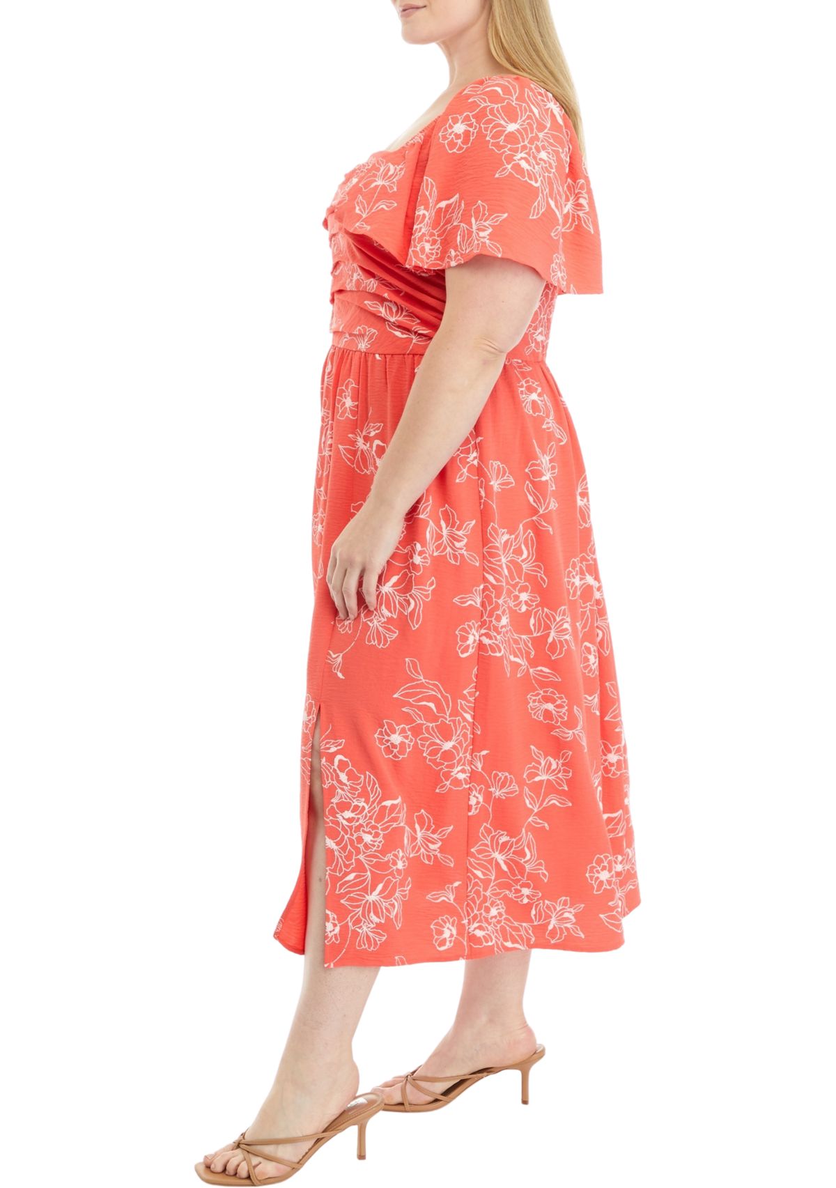 Plus Size Short Sleeve Square Neck Floral Print Dress