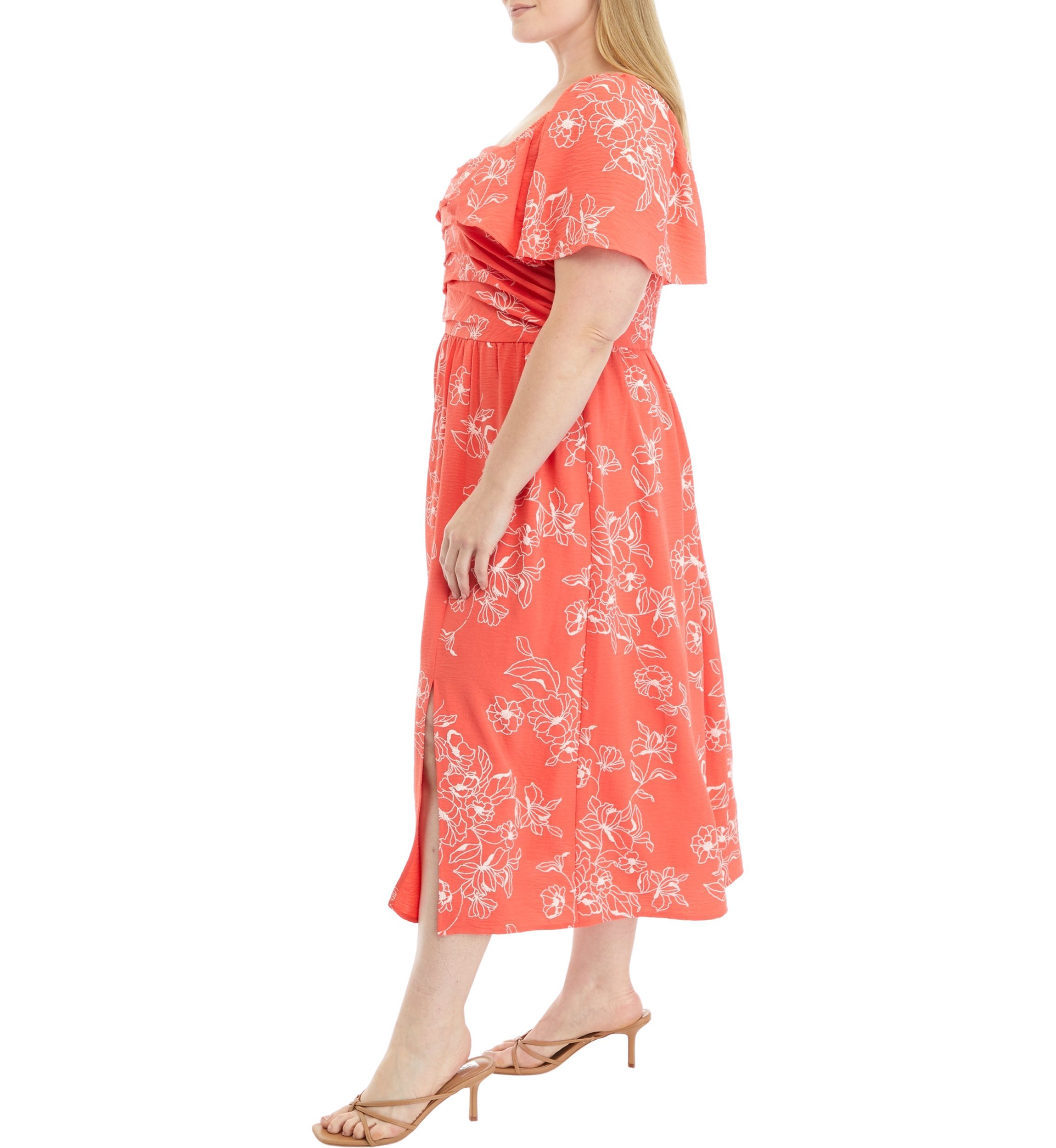 Plus Size Short Sleeve Square Neck Floral Print Dress