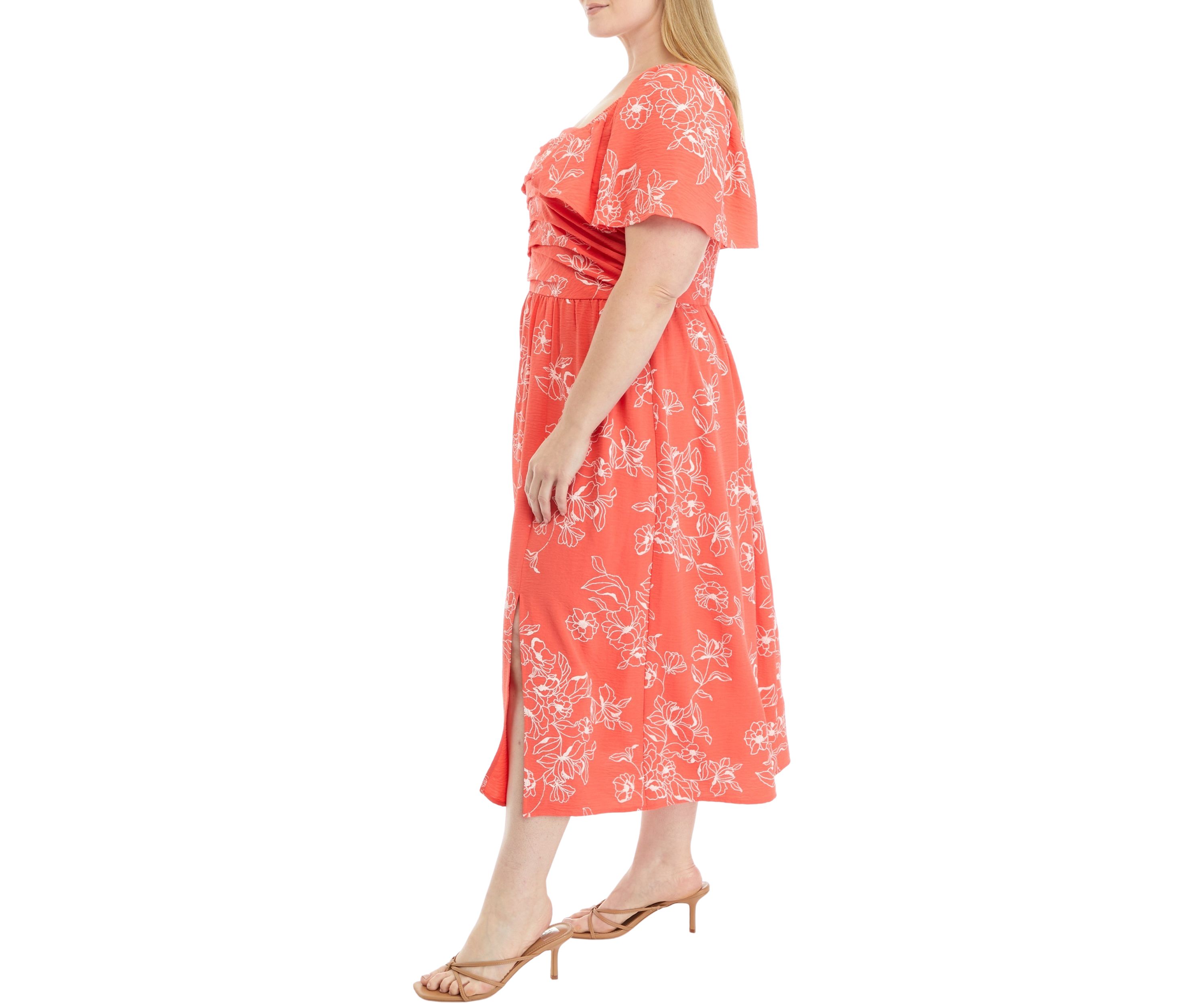 Plus Size Short Sleeve Square Neck Floral Print Dress