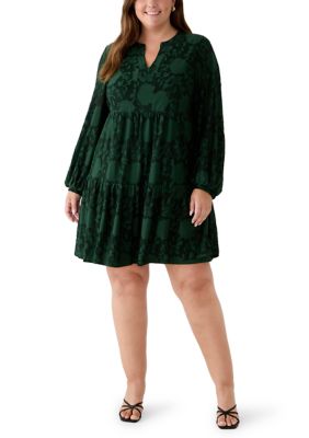 Perceptions Women's Plus Size Long Sleeve Solid Burnout Babydoll Dress, 3X