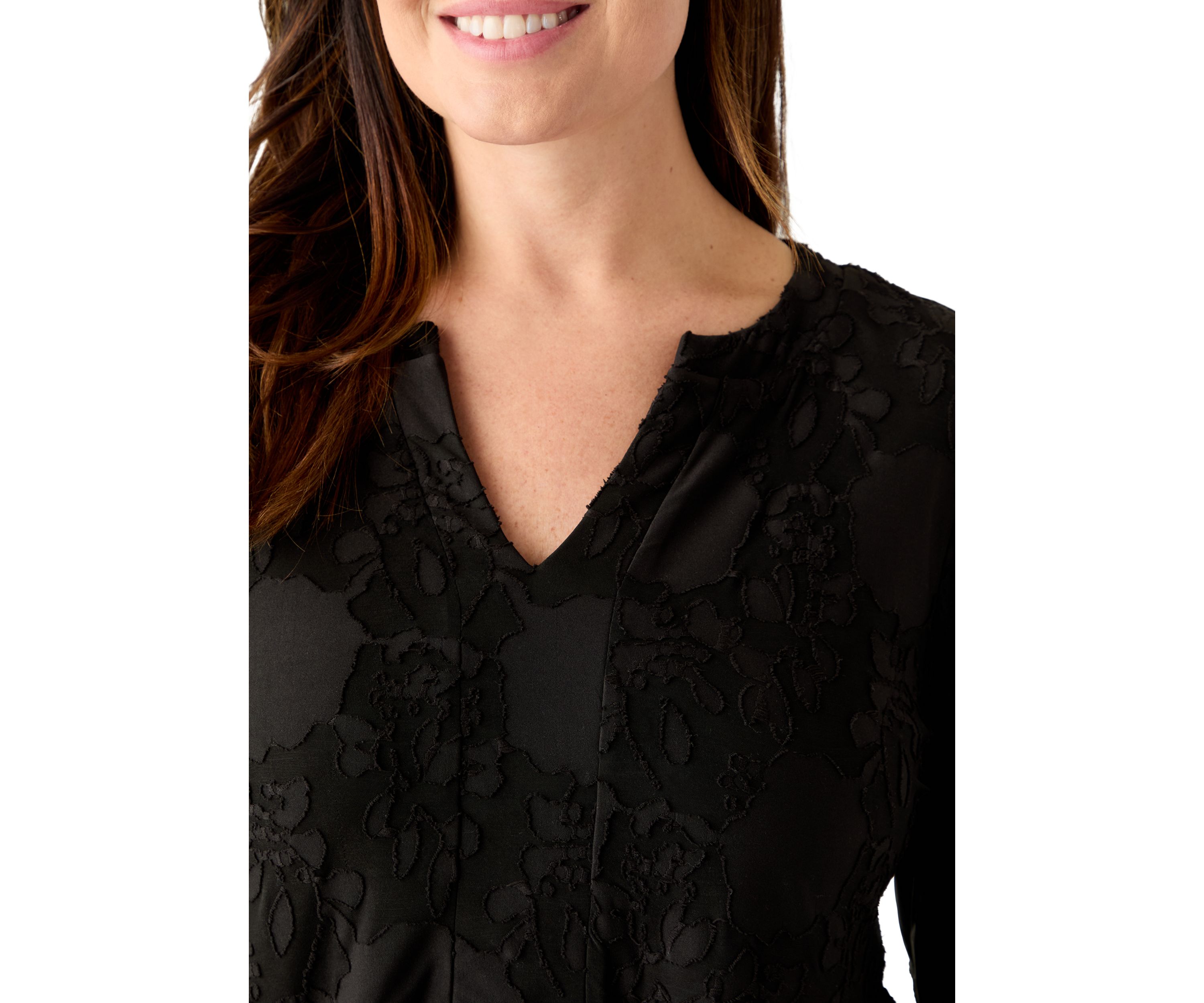 Plus Size Long Blouson Sleeve V-Neck Jacquard A-Line Dress