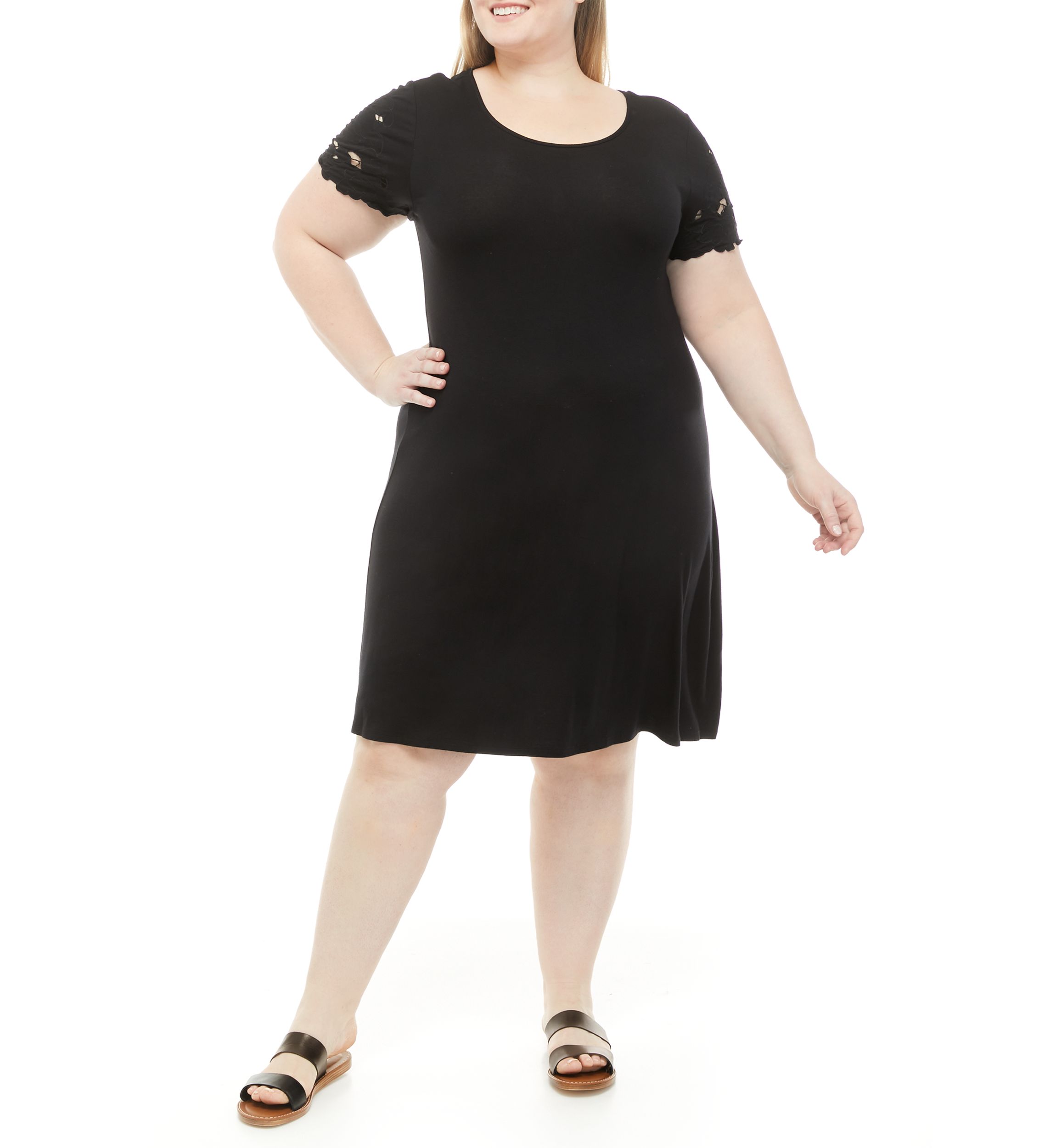 Plus Size Short Sleeve Crochet Detailed Rayon Spandex Dress