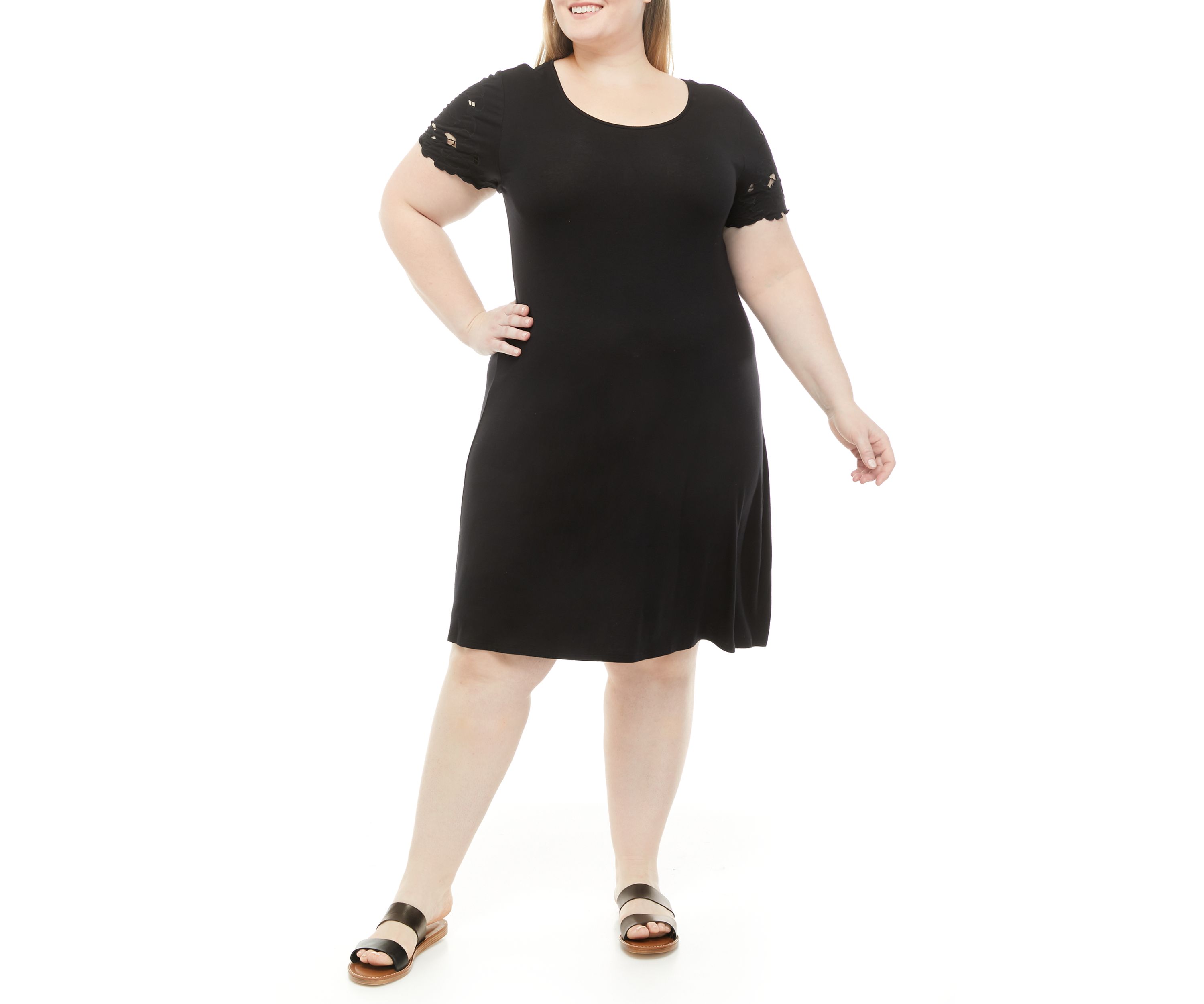 Plus Size Short Sleeve Crochet Detailed Rayon Spandex Dress