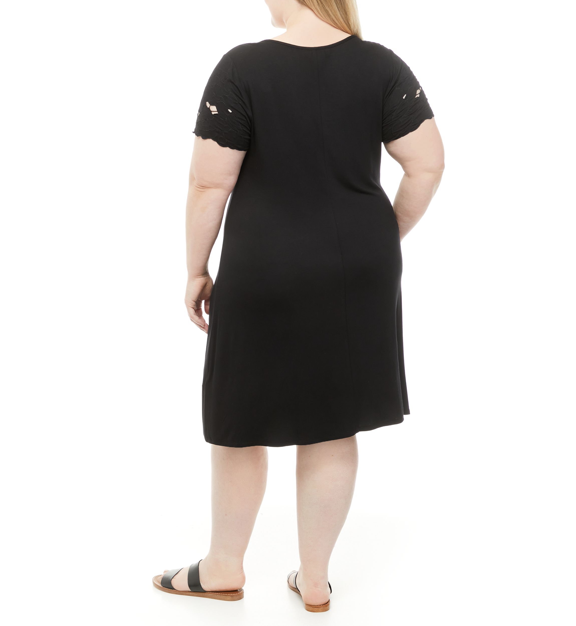 Plus Size Short Sleeve Crochet Detailed Rayon Spandex Dress