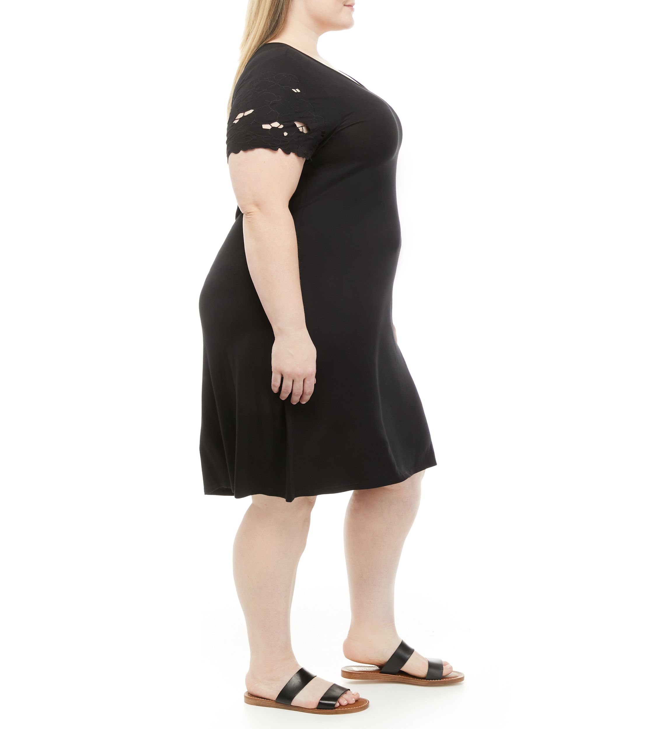 Plus Size Short Sleeve Crochet Detailed Rayon Spandex Dress