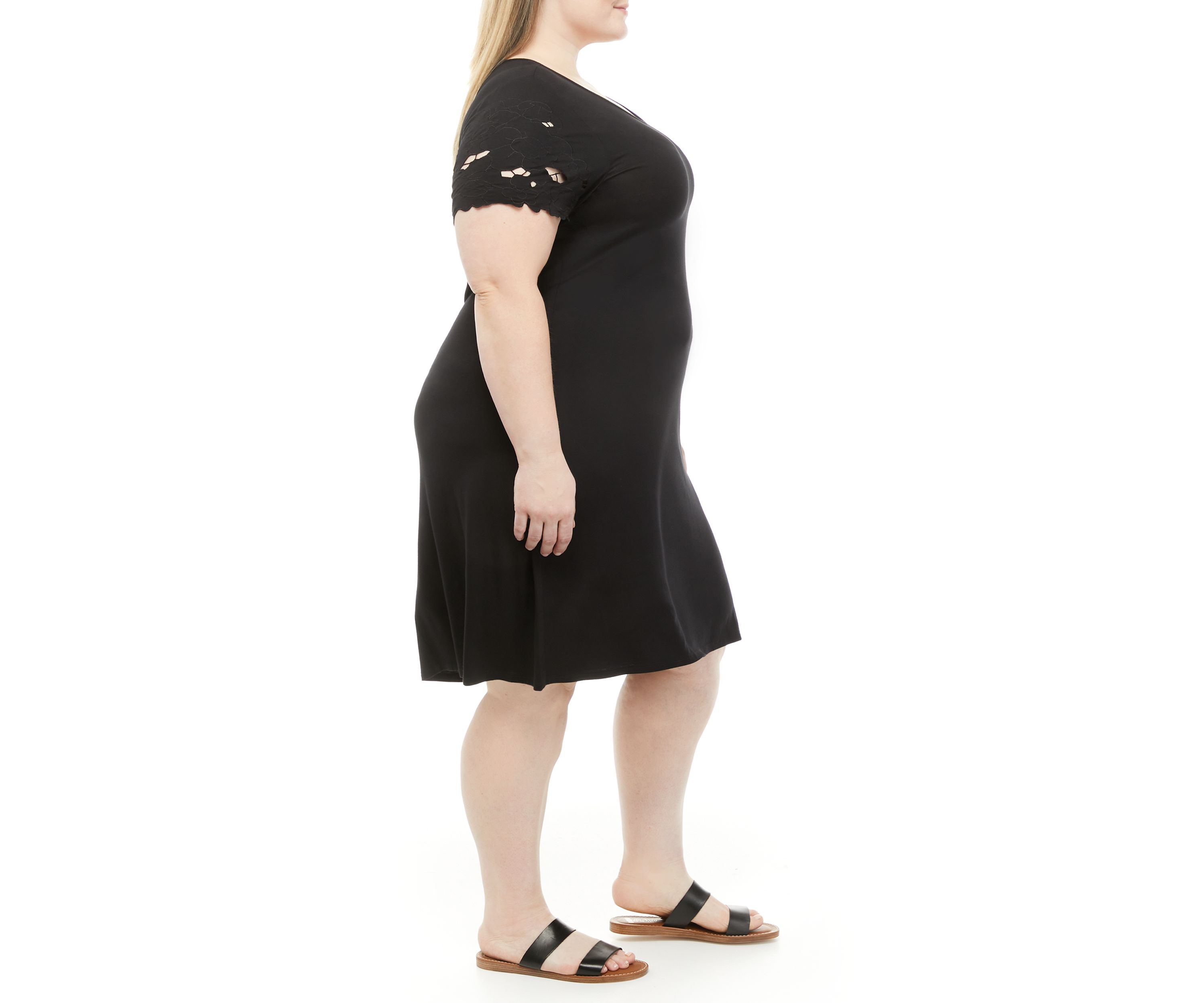 Plus Size Short Sleeve Crochet Detailed Rayon Spandex Dress