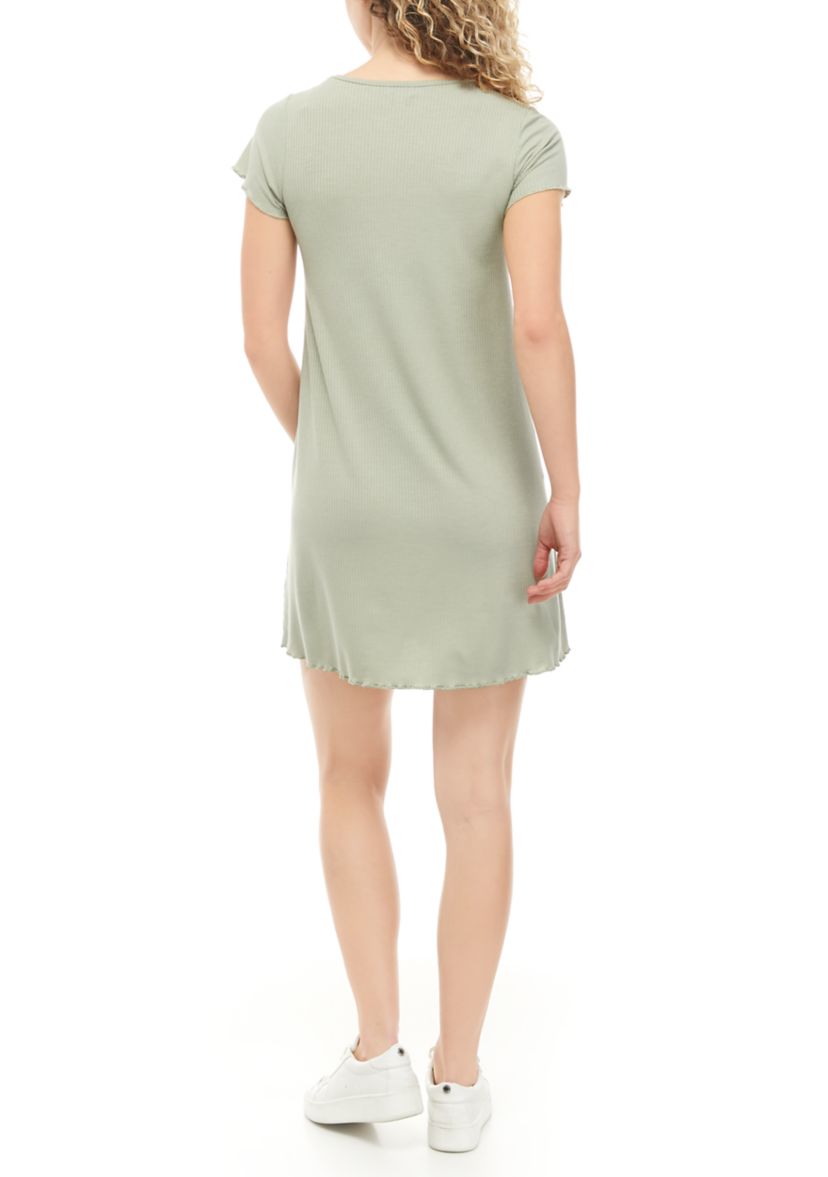 Juniors Ribbed V-Neck T-Shirt Dress