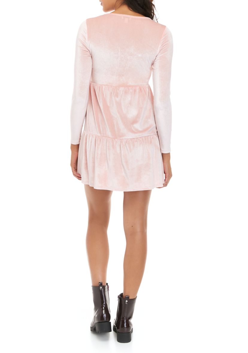 Juniors Long Sleeve Babydoll Velvet Dress