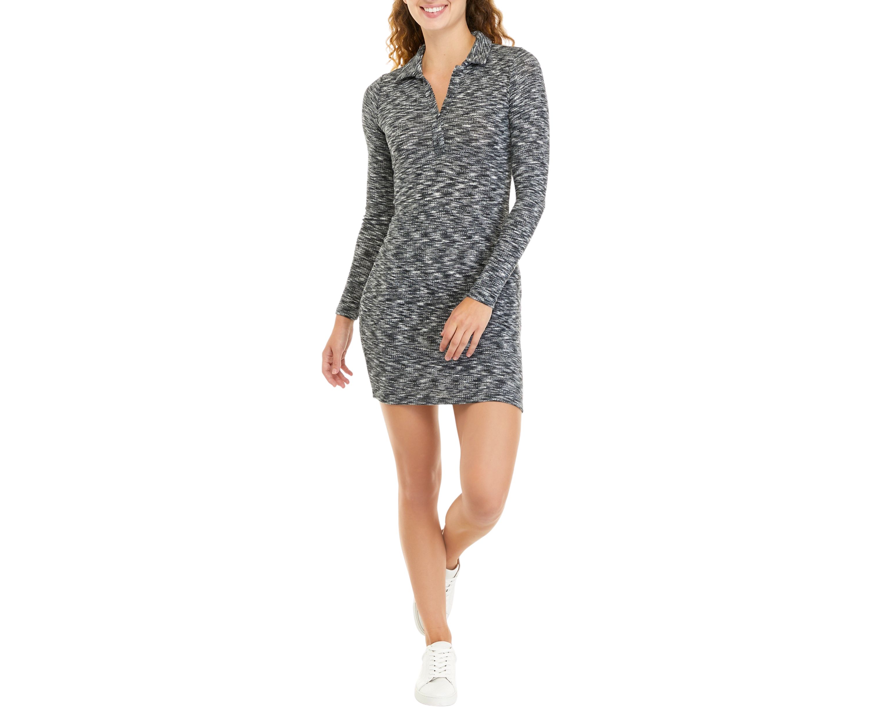 Juniors Long Sleeve Ribbed Collar Dress