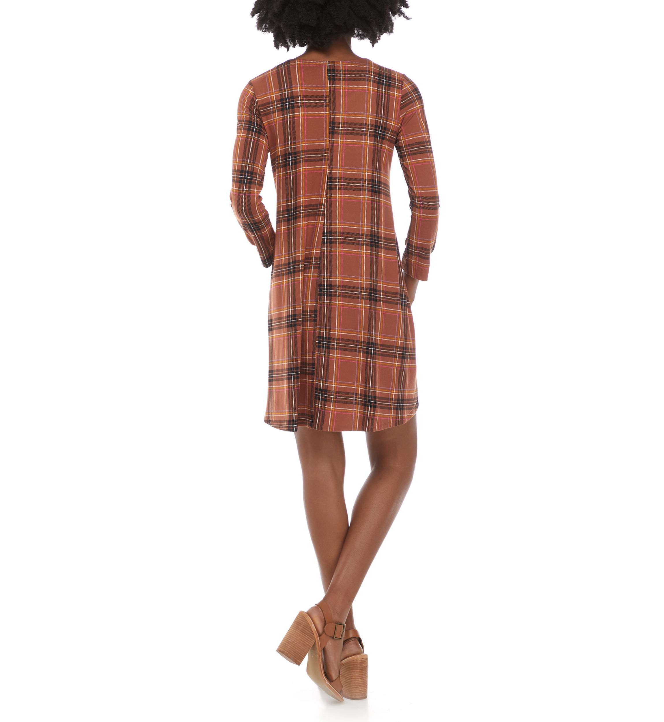 Juniors 3/4 Roll Tab Sleeve Peached Dress 