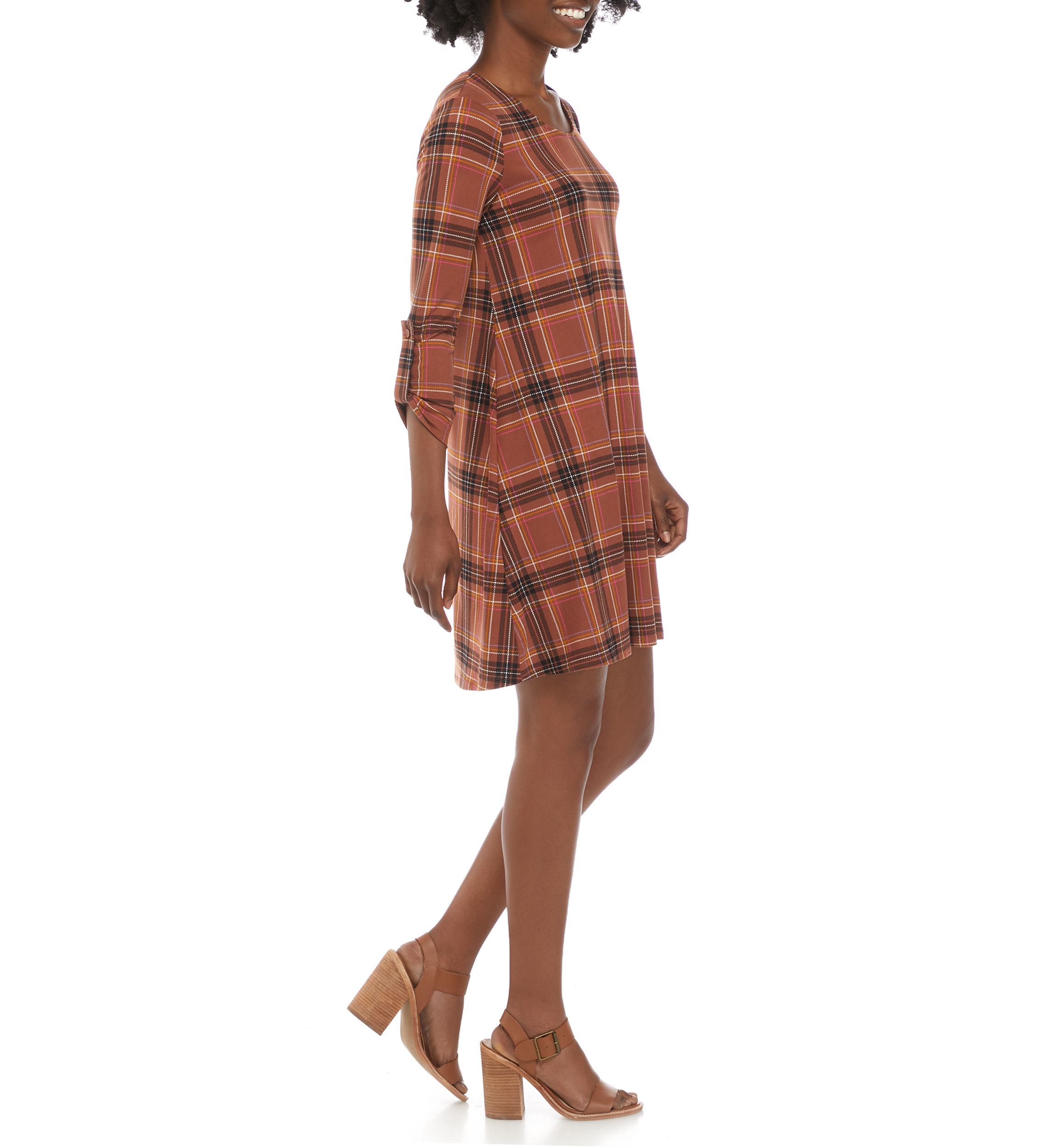 Juniors 3/4 Roll Tab Sleeve Peached Dress 