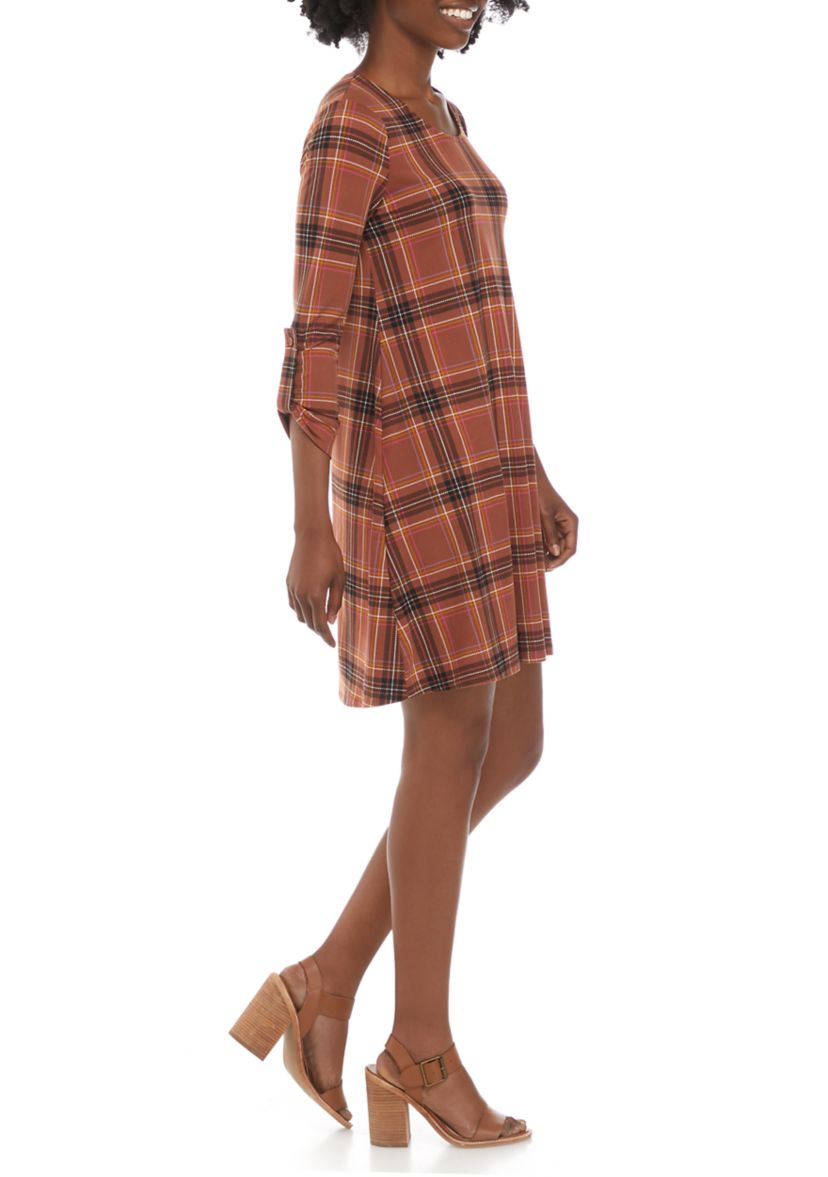 Juniors 3/4 Roll Tab Sleeve Peached Dress 