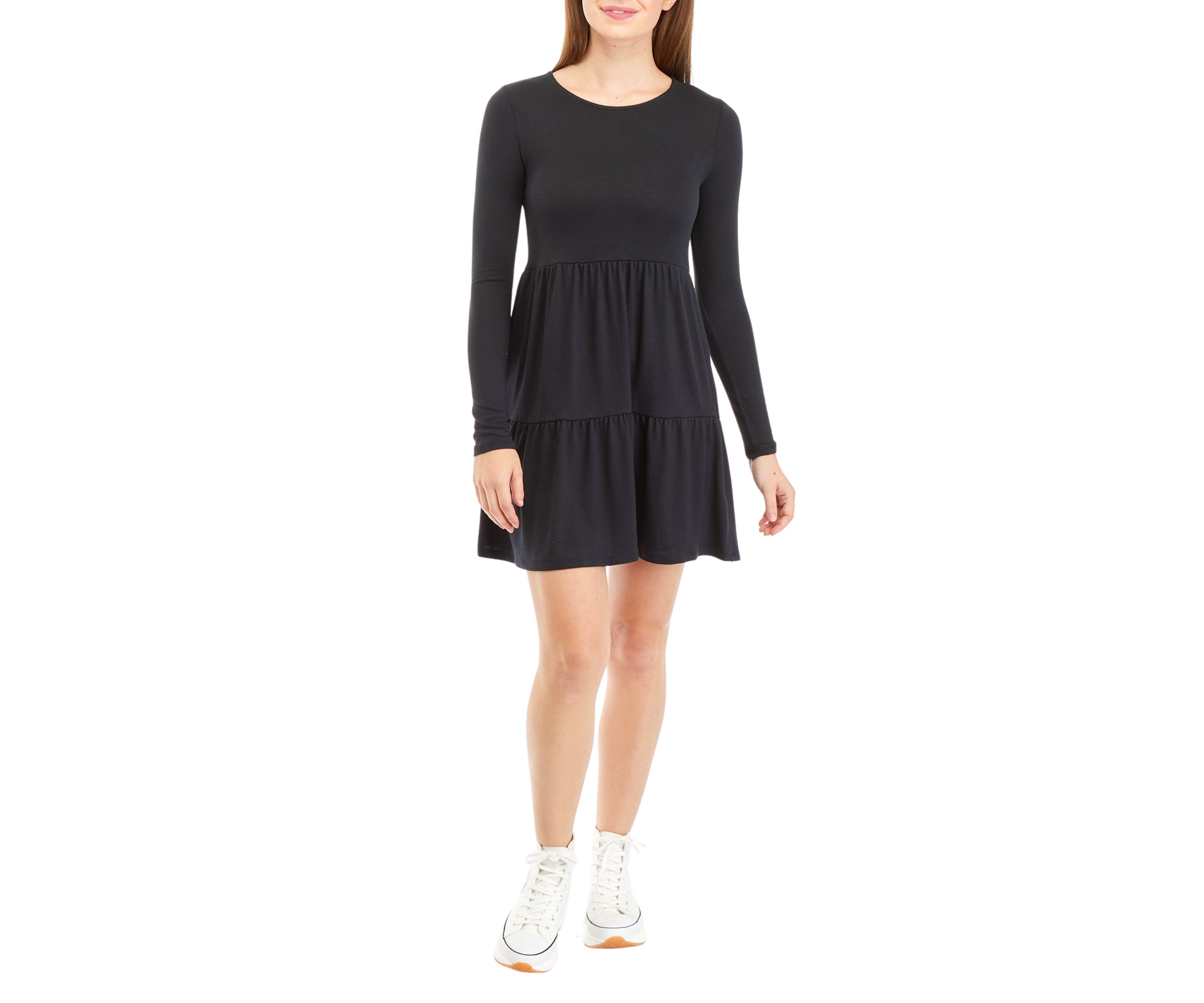 Juniors Long Sleeve Hacci Babydoll Dress