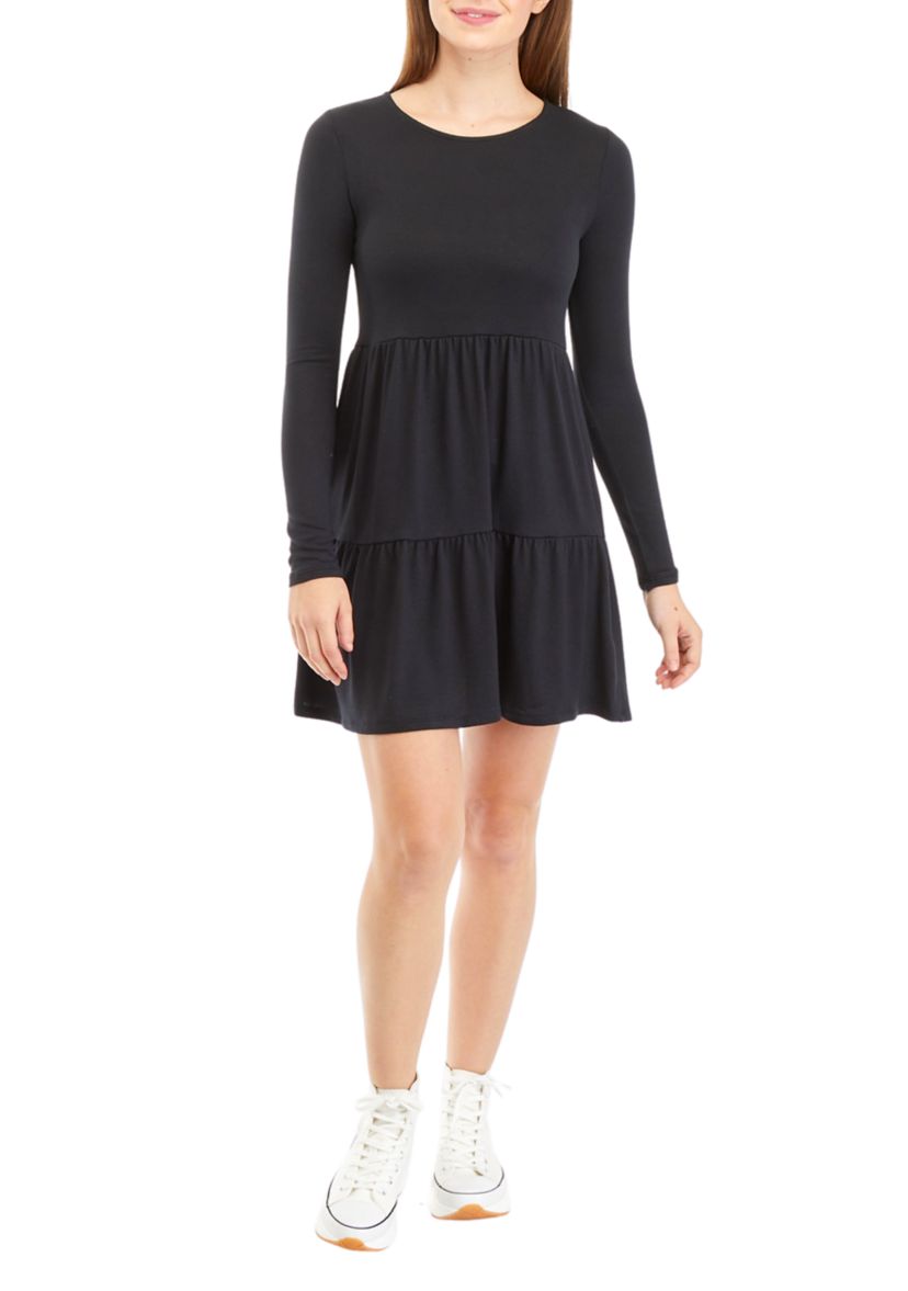 Juniors Long Sleeve Hacci Babydoll Dress