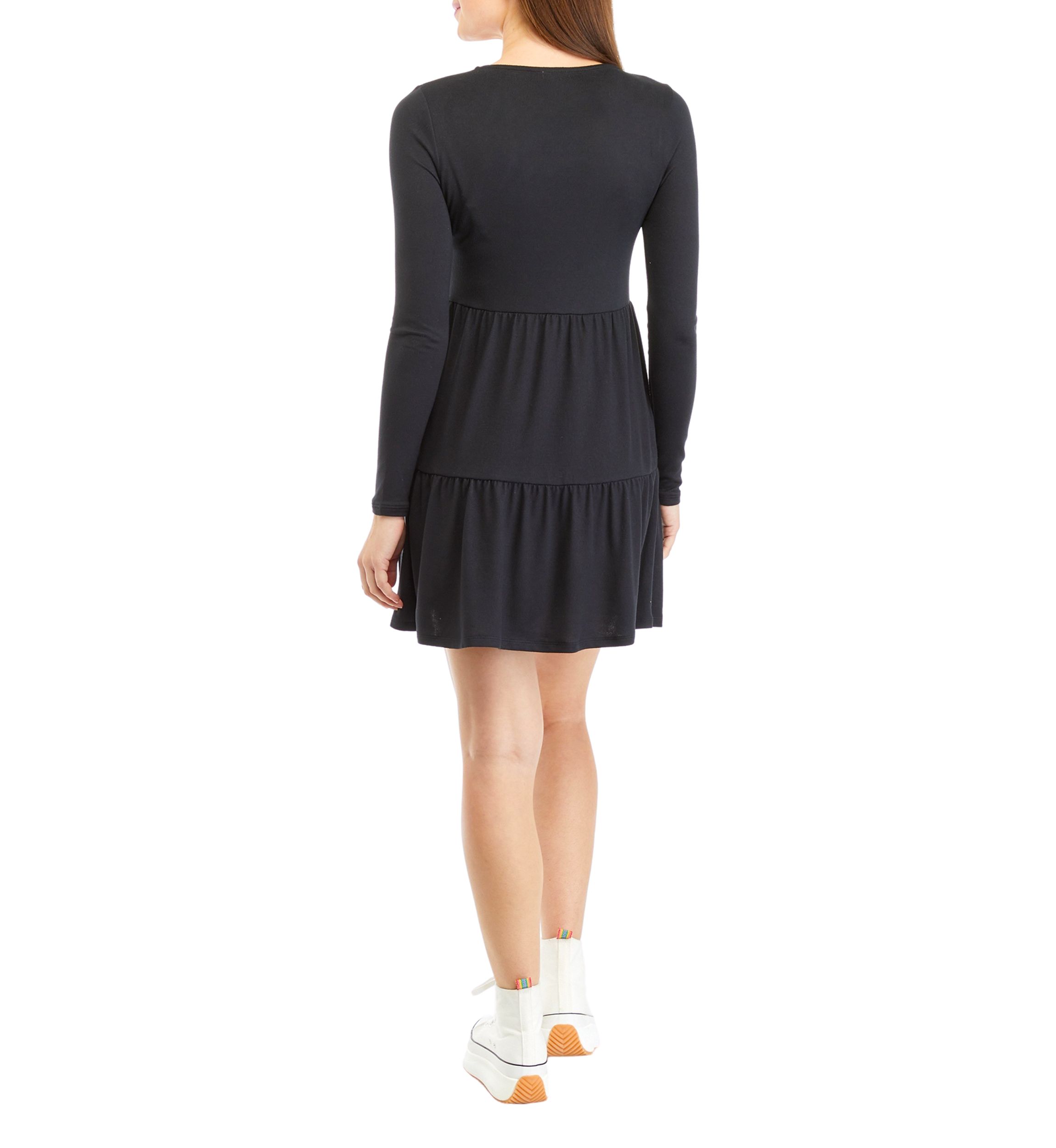 Juniors Long Sleeve Hacci Babydoll Dress