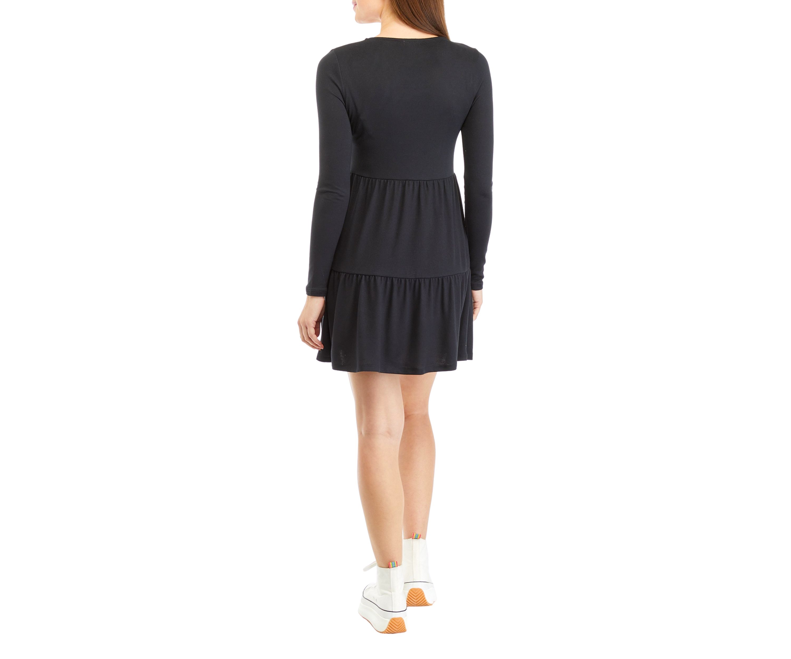 Juniors Long Sleeve Hacci Babydoll Dress