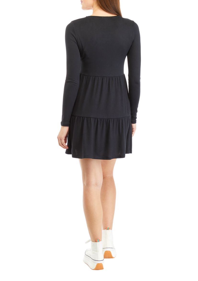 Juniors Long Sleeve Hacci Babydoll Dress