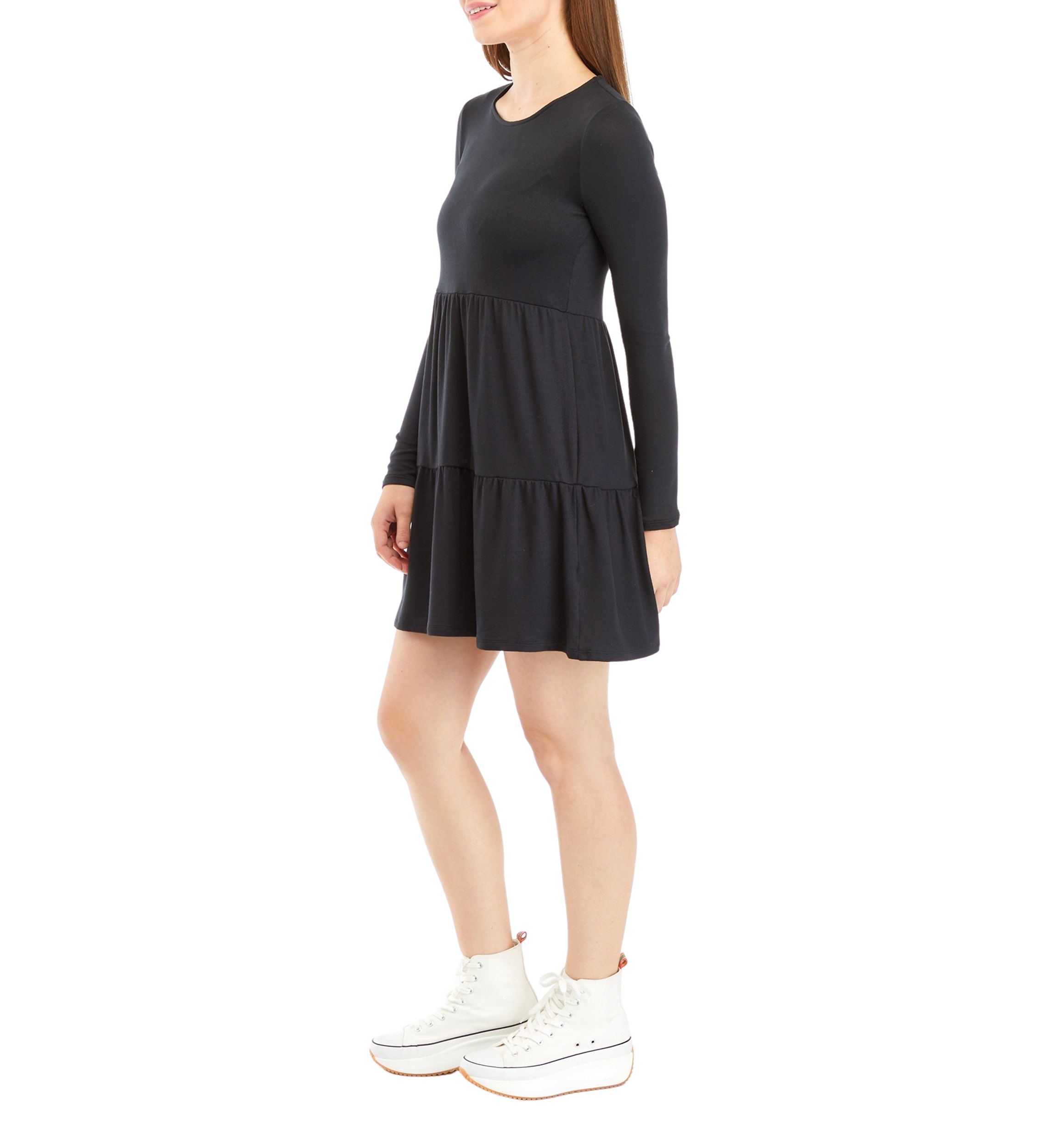 Juniors Long Sleeve Hacci Babydoll Dress