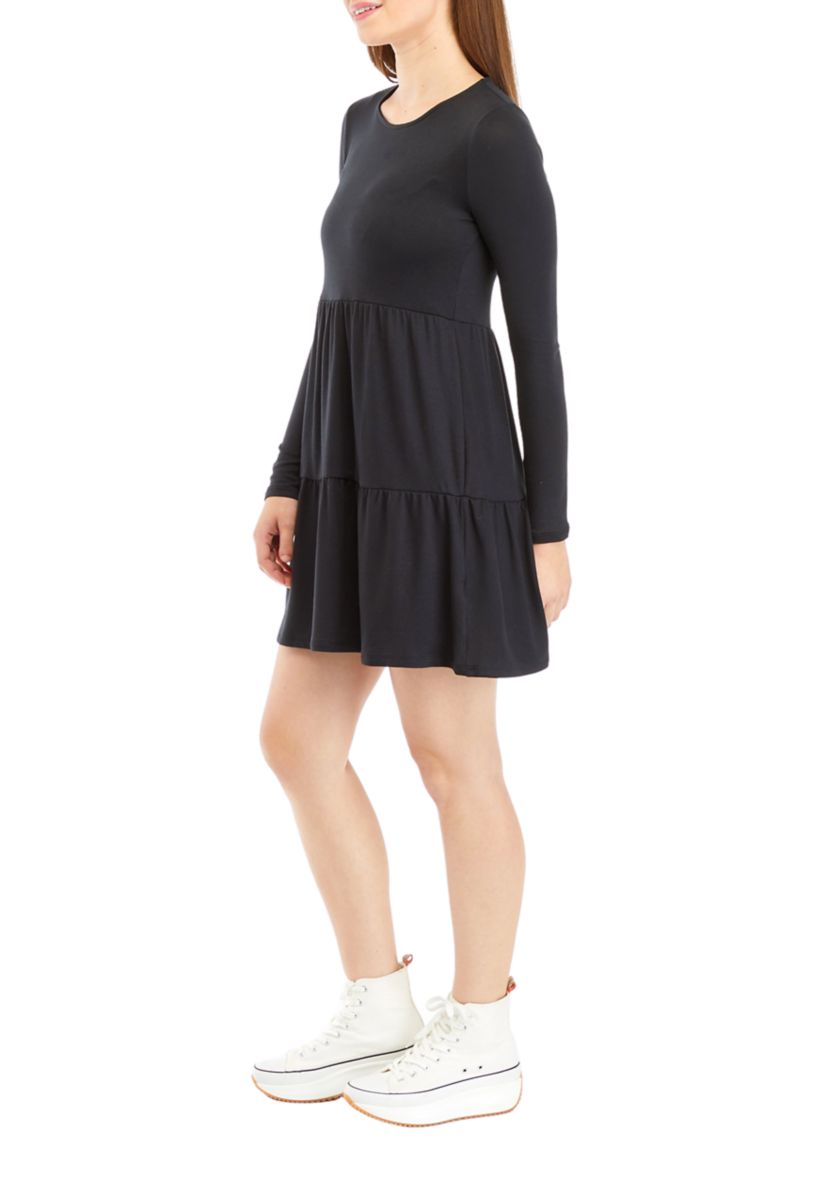 Juniors Long Sleeve Hacci Babydoll Dress