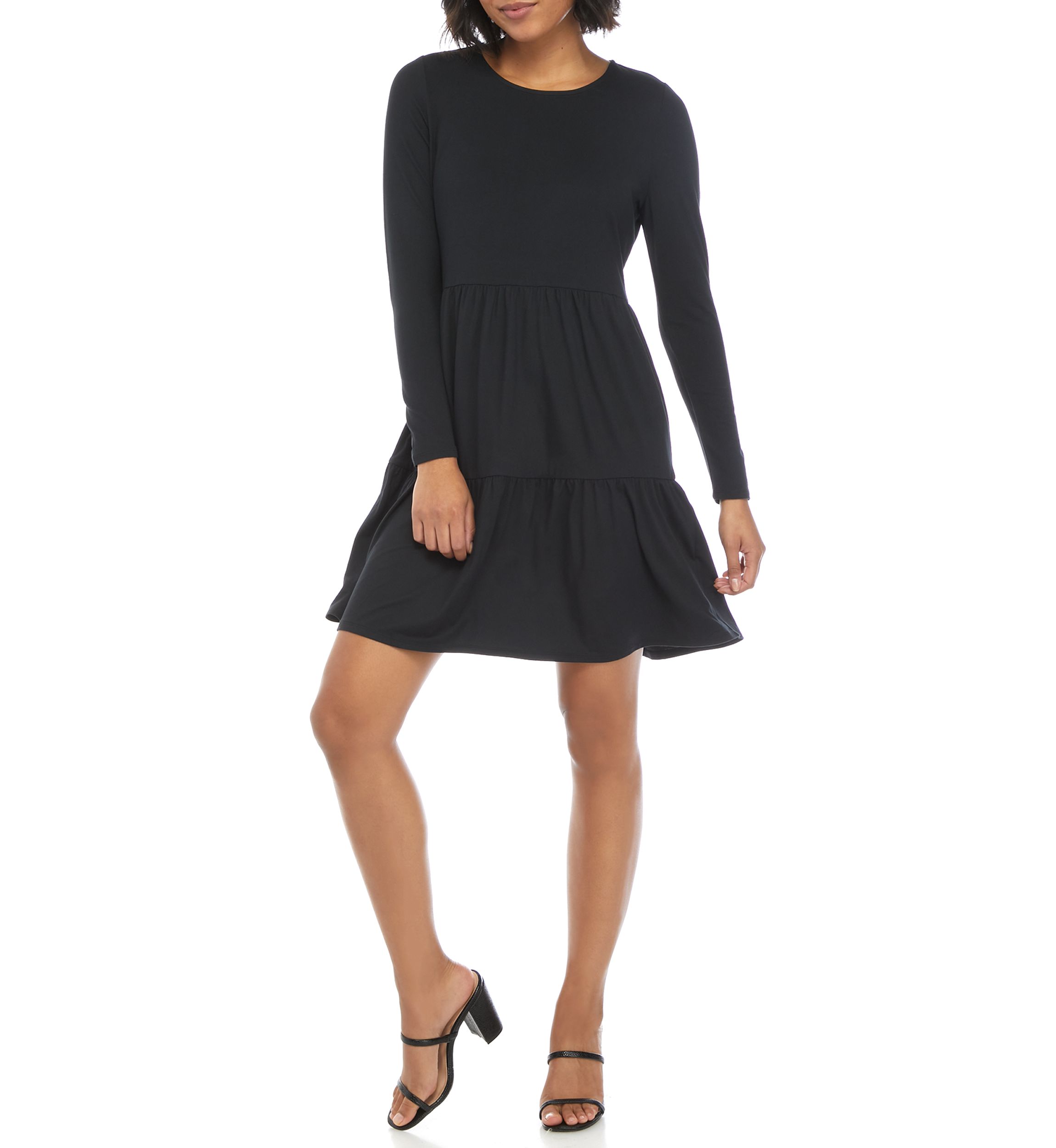 Juniors Long Sleeve Peached Babydoll Dress 