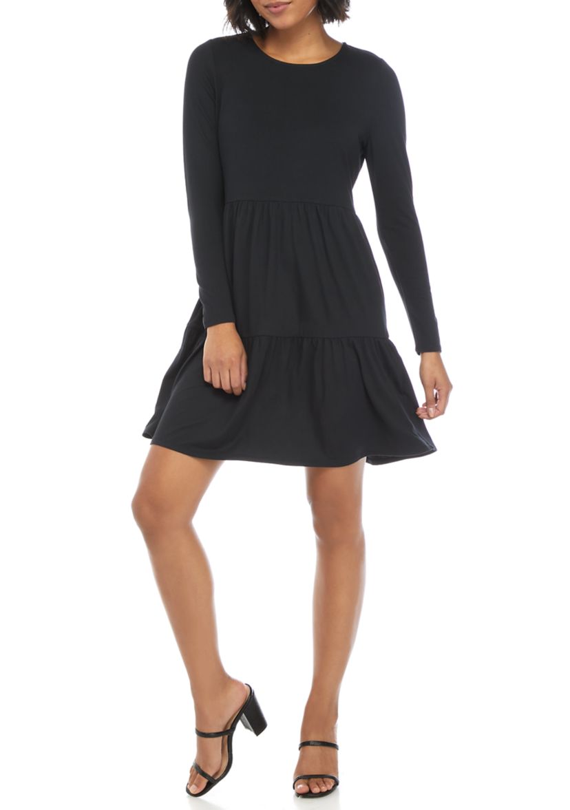 Juniors Long Sleeve Peached Babydoll Dress 