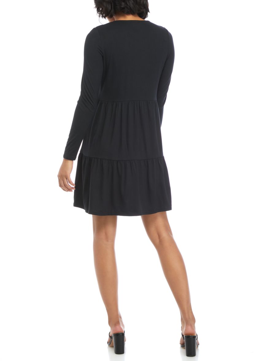 Juniors Long Sleeve Peached Babydoll Dress 