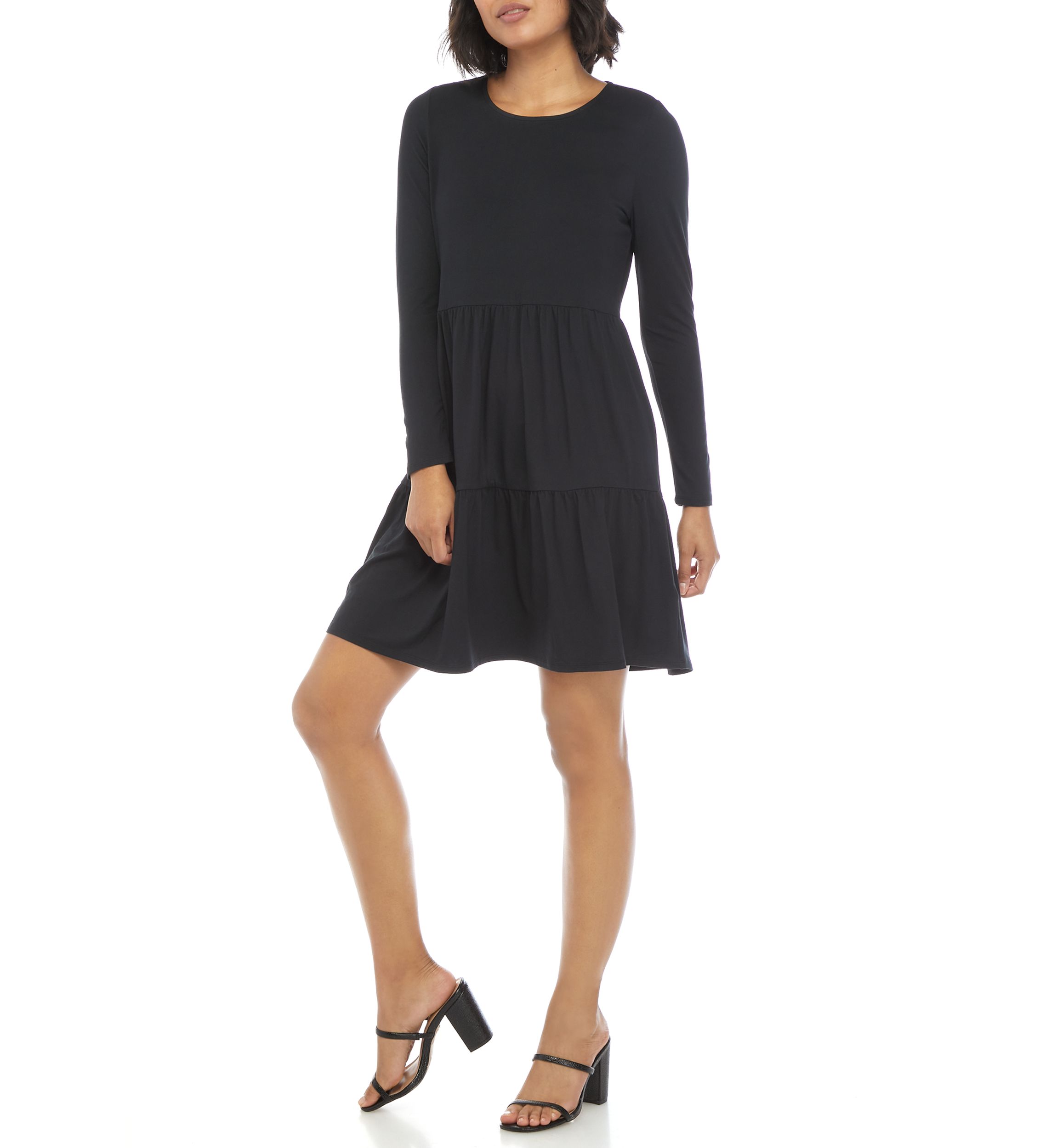 Juniors Long Sleeve Peached Babydoll Dress 