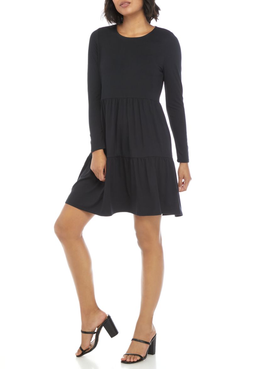 Juniors Long Sleeve Peached Babydoll Dress 