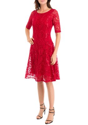chris mclaughlin lace dress Chris McLaughlin Plus Size Smocked Waist Uneven Hem Lace Dress