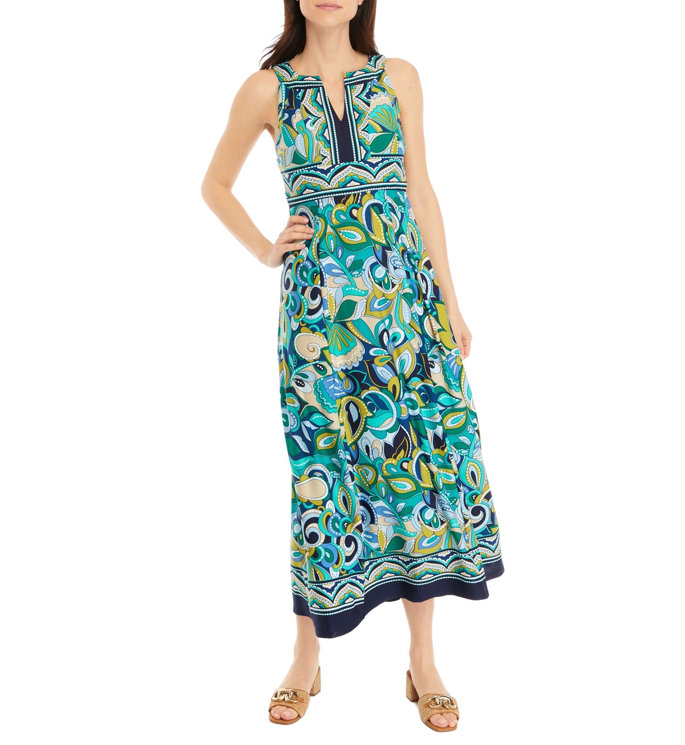 Womens Sleeveless Halter Neck Printed Maxi Dress