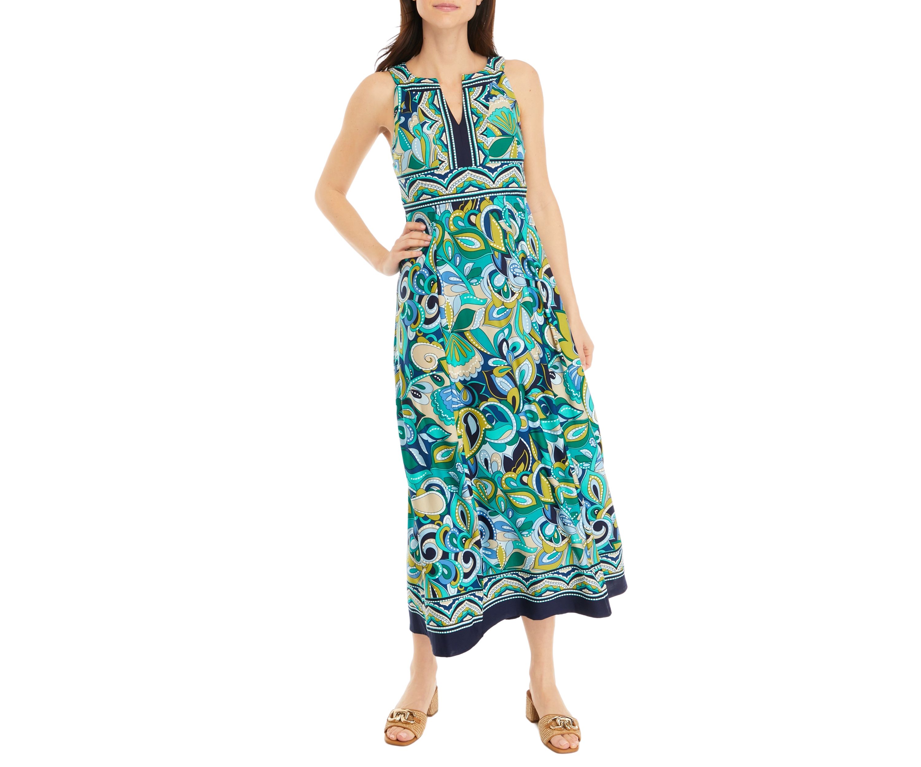Womens Sleeveless Halter Neck Printed Maxi Dress
