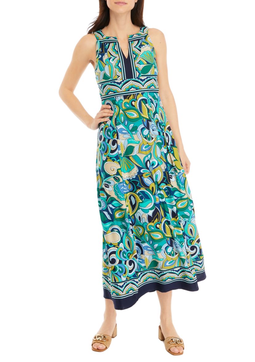 Womens Sleeveless Halter Neck Printed Maxi Dress