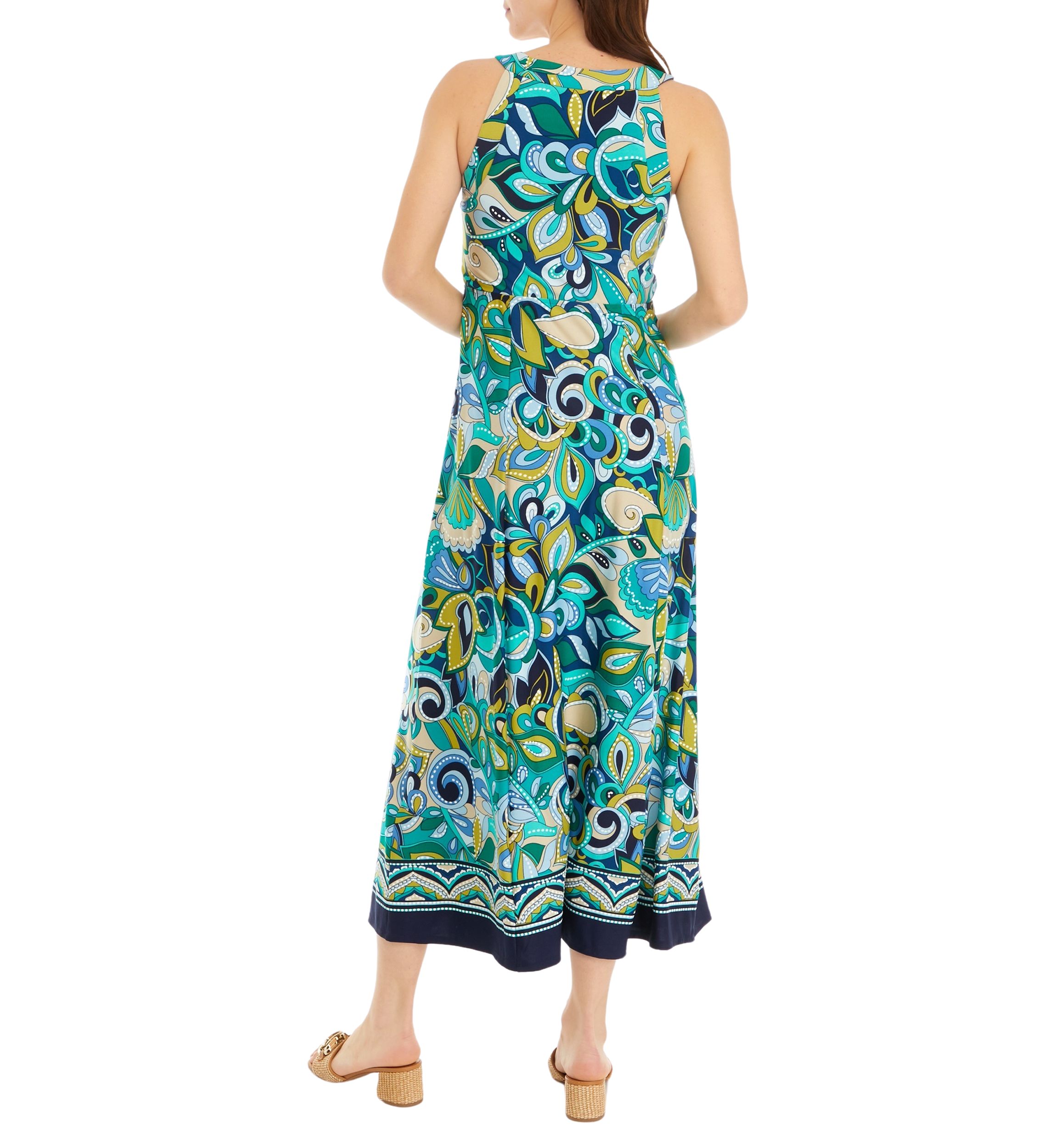 Womens Sleeveless Halter Neck Printed Maxi Dress